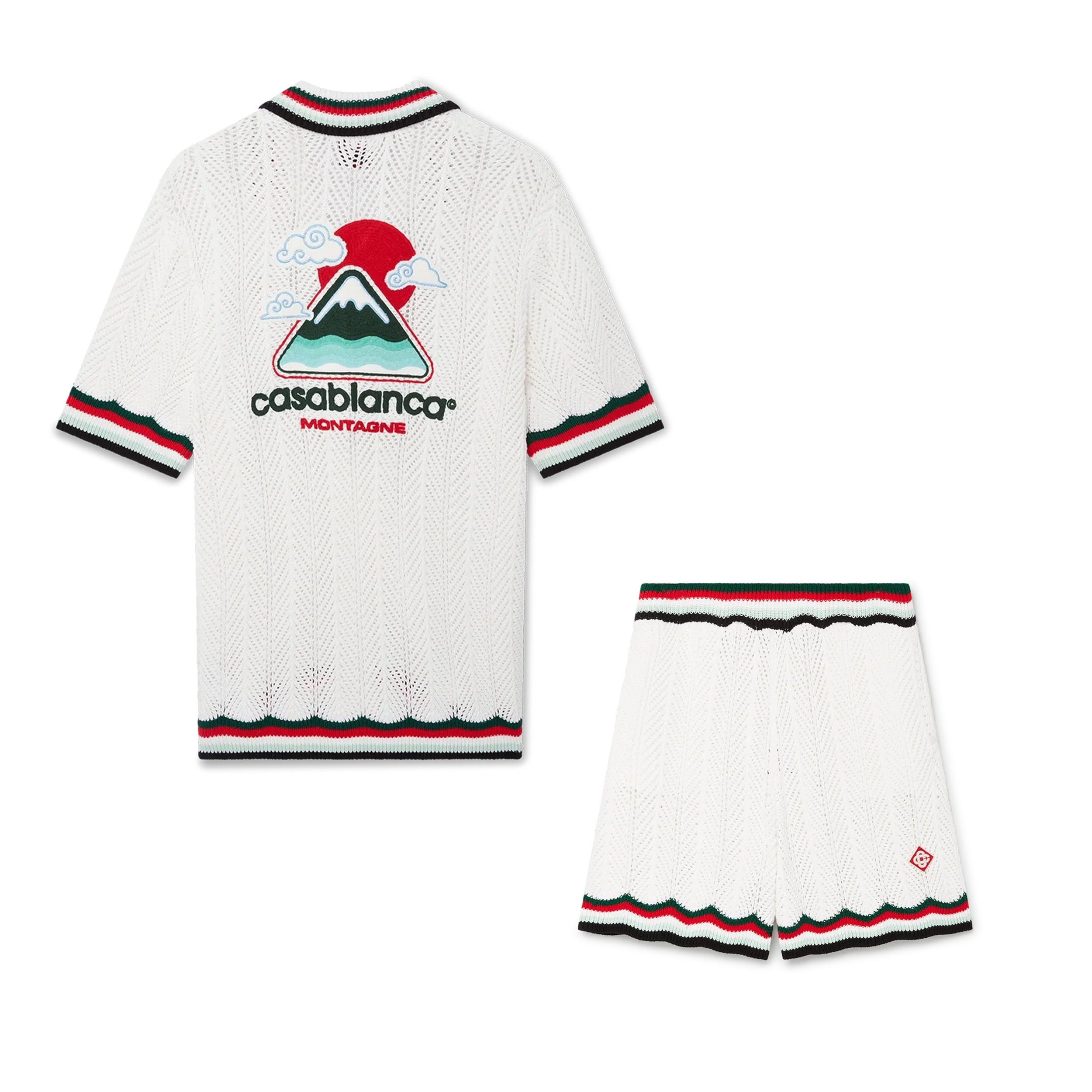 NIGO Casablanca Men's Summer Casual Solid Color Cotton Cloud Embroidery Knitted Sweater Shirt Logo Embroidery Striped Short Sleeve Shorts Set #nigo78234
