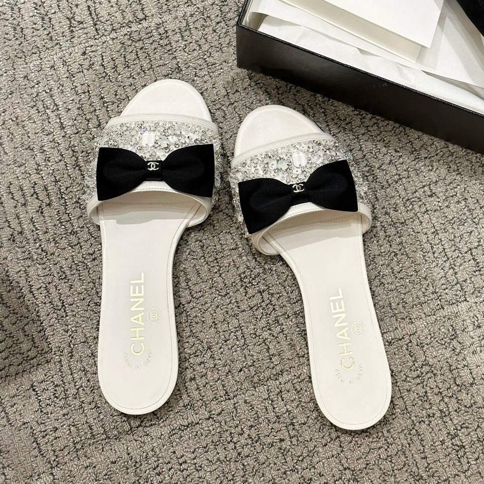 NIGO Chanel Women's Spring/Summer Fashion Casual Toe Exposed Flat Heeled Bow Logo Diamond Mary Jane Shoes #nigo78229