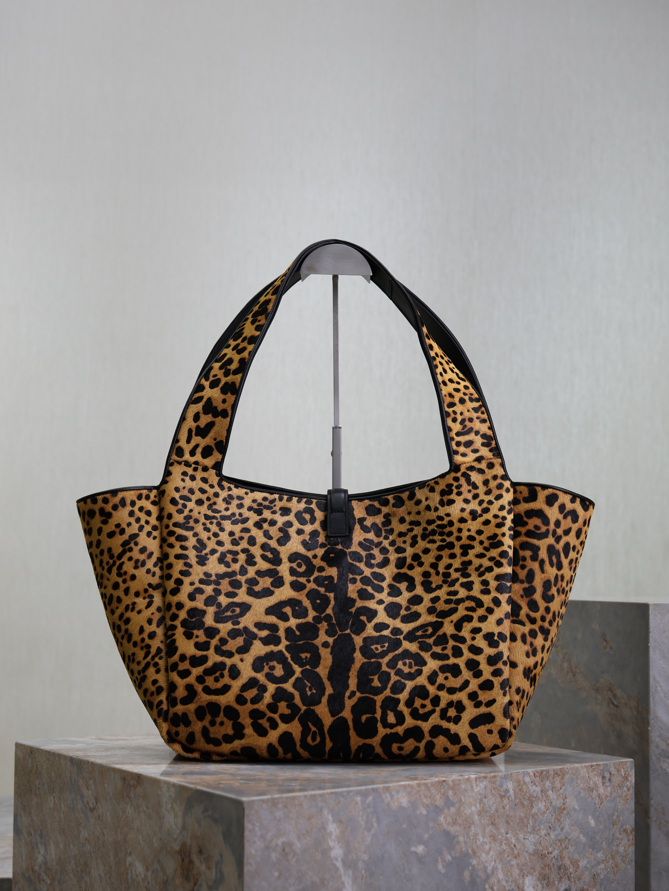 NIGO SAINT LAURENT Women's Leopard Print Design Pony Hair Patchwork Leather Tote Shoulder Bag Bags #nigo74968