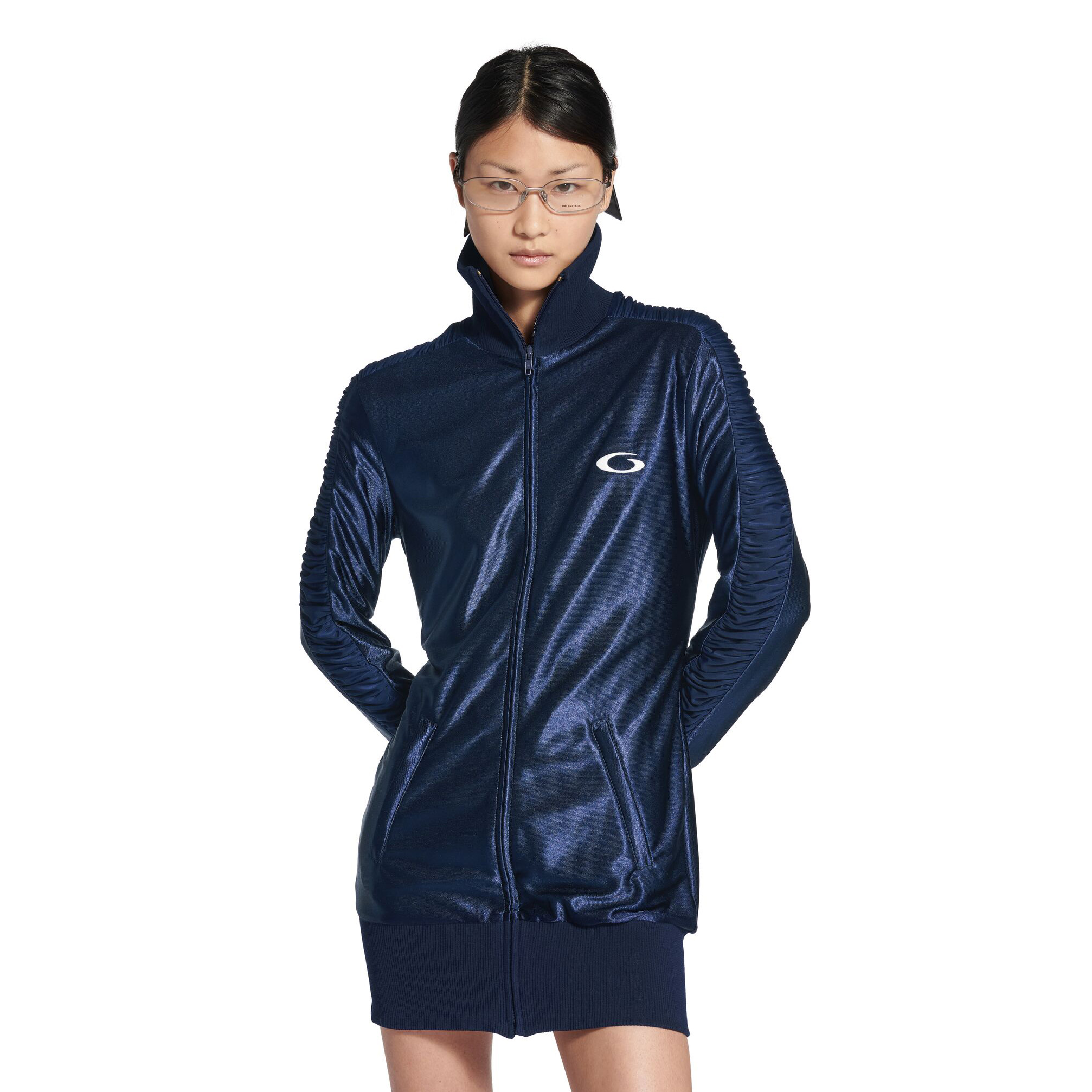 NIGO Balenciaga Fitted Tracksui Women's Spring/Autumn Solid Color Casual Zipper Closure Pocket Logo Embroidery Long Sleeve Slim Fit Shiny Plain Weave Knitted Fabric Dress #nigo78236