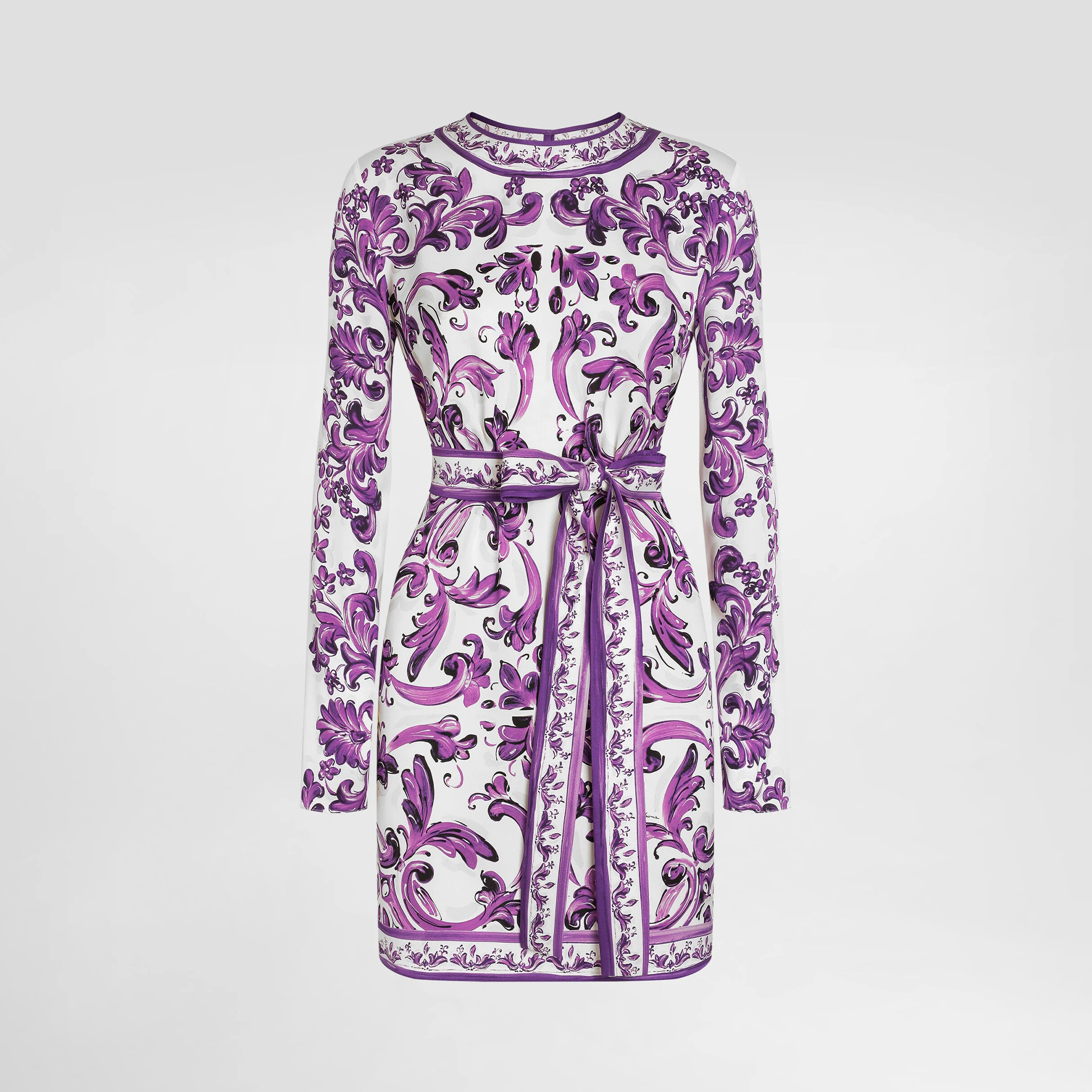 NIGO Dolce&Gabbana Women's Spring/Summer Majolica Printed Silk Round Neck Tie-Waist Charmeuse Dresses Casual Solid Color Long Pants Ngvp #nigo2151