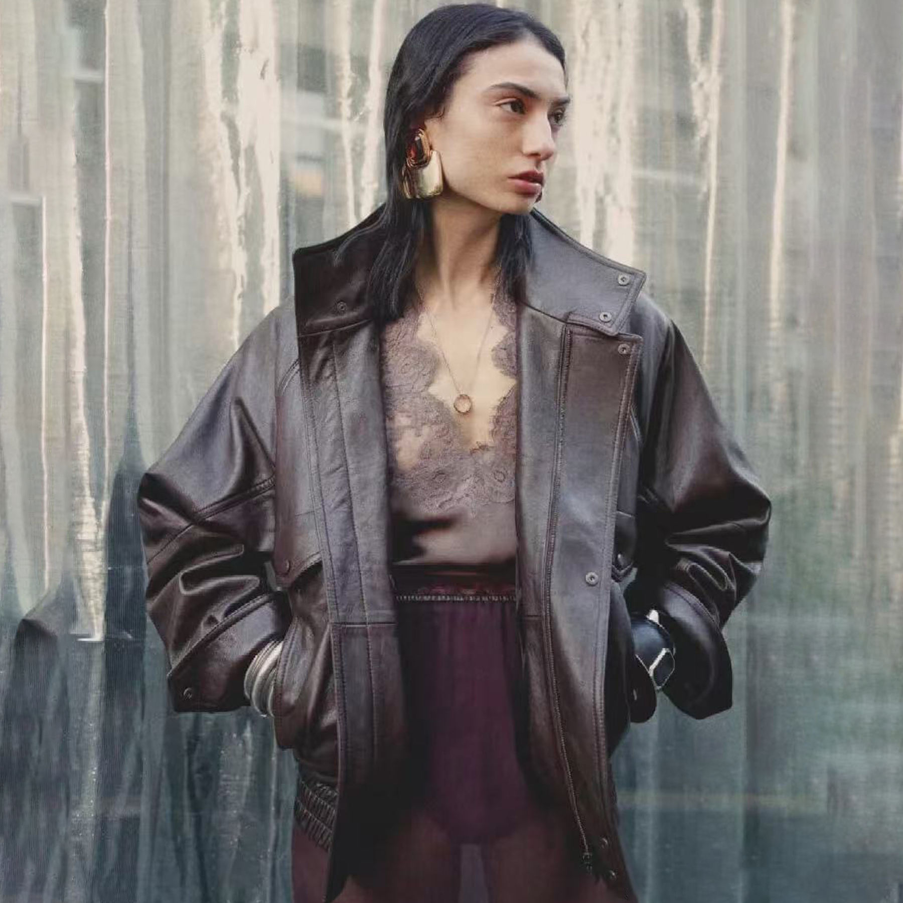 NIGO Saint Laurent Women's Spring Summer Fall Winter Black Adjustable Belt Lapel Zipper Long Sleeve Fitted Aviator Jacket Ngvp #nigo2229