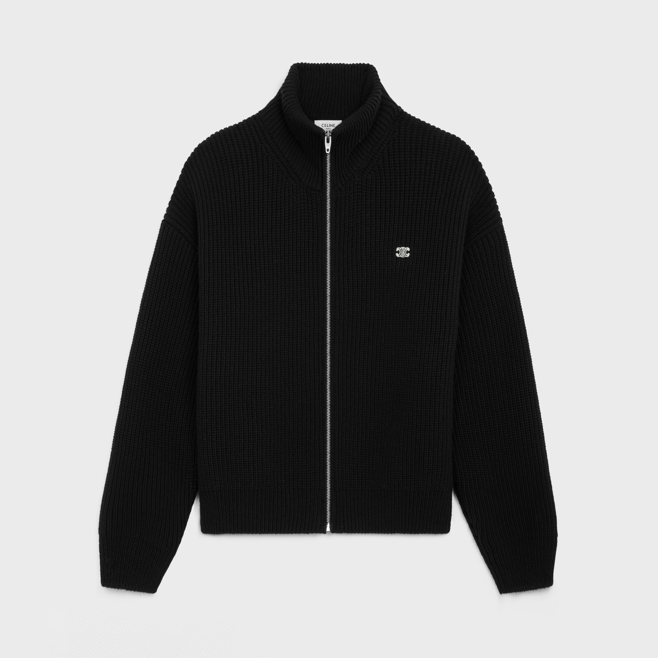 NIGO Celine TRIOMPHE Men's Spring/Autumn Solid Color Fashionable Casual Logo Embroidered Zipper Long Sleeve Wool Trucker Sweater Jacket #nigo78242