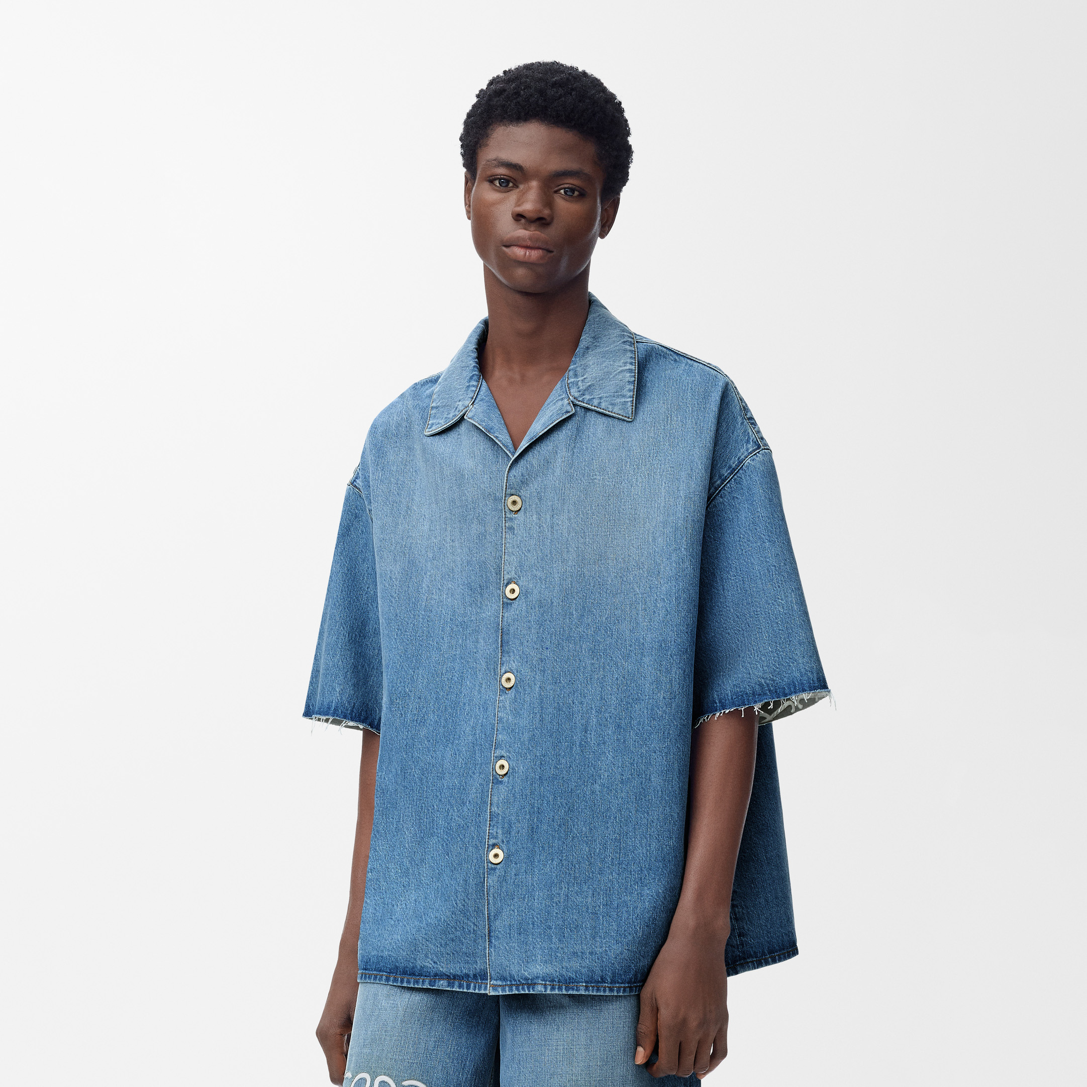 NIGO Loewe Men's Spring/Summer Fashion Casual Cotton Collared Single-breasted Patterned Printed Washed Denim Short-sleeved Shirt #nigo78251