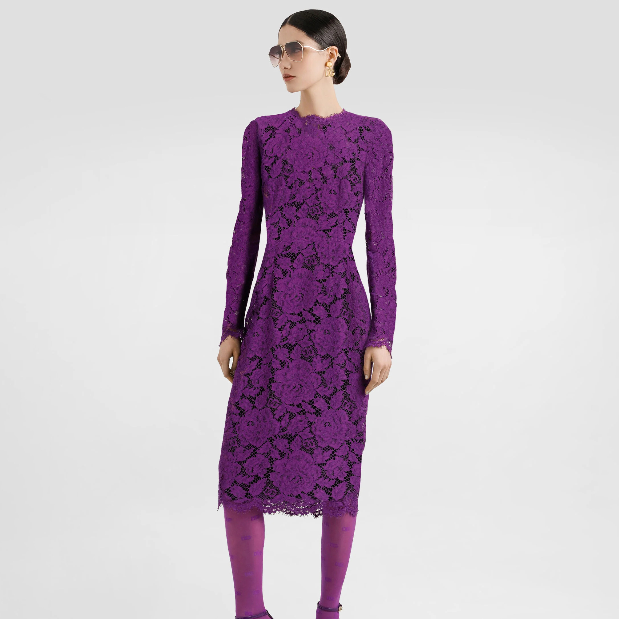 NIGO Dolce&Gabbana Women's Summer Cordonetto Lace Solid Color Round Neck Long Sleeve Slim Fit Dresses Ngvp #nigo2152