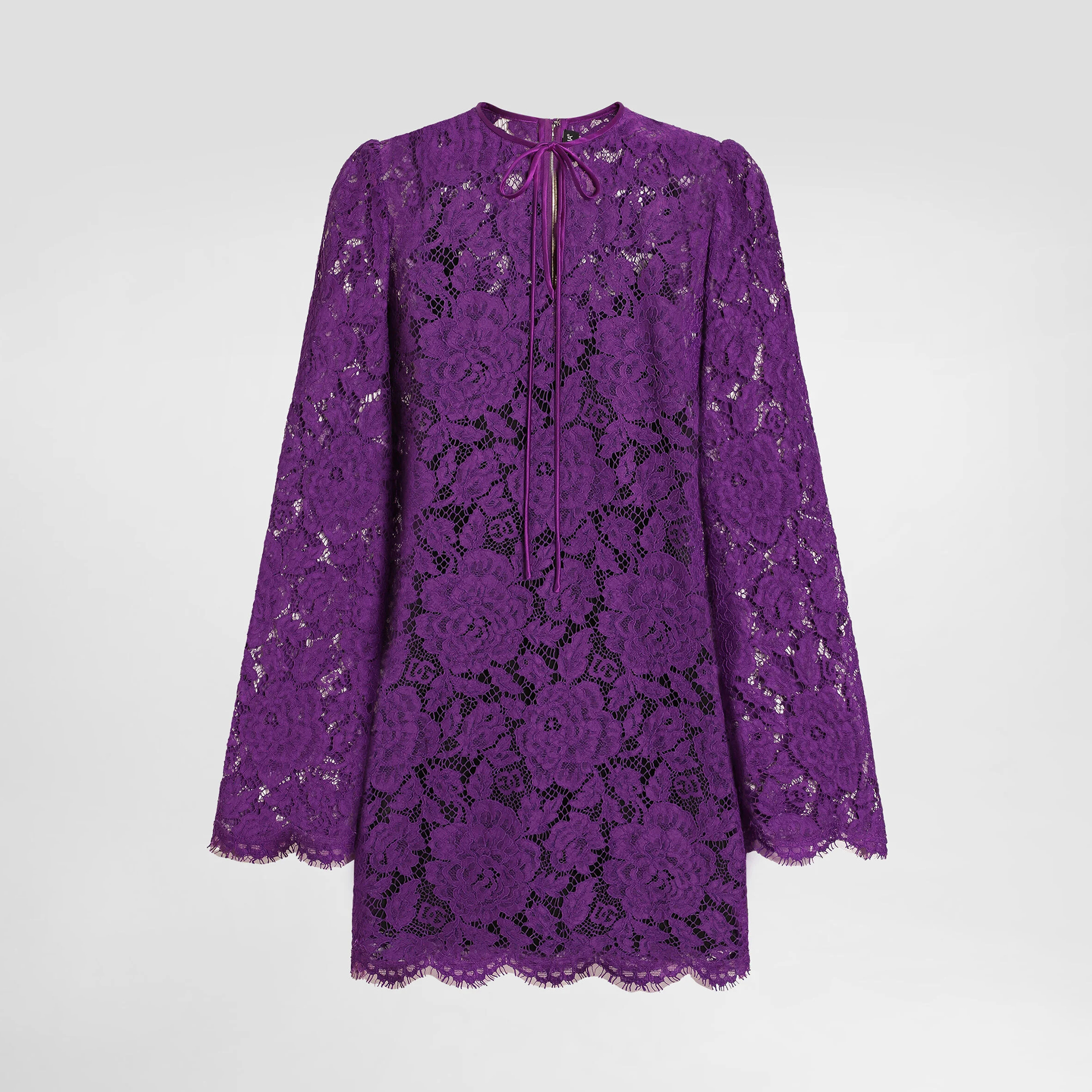 NIGO Dolce&Gabbana Women's Summer Cordonetto Lace Short Dresses Solid Color Tie Round Neck Long Sleeve Ngvp #nigo2148