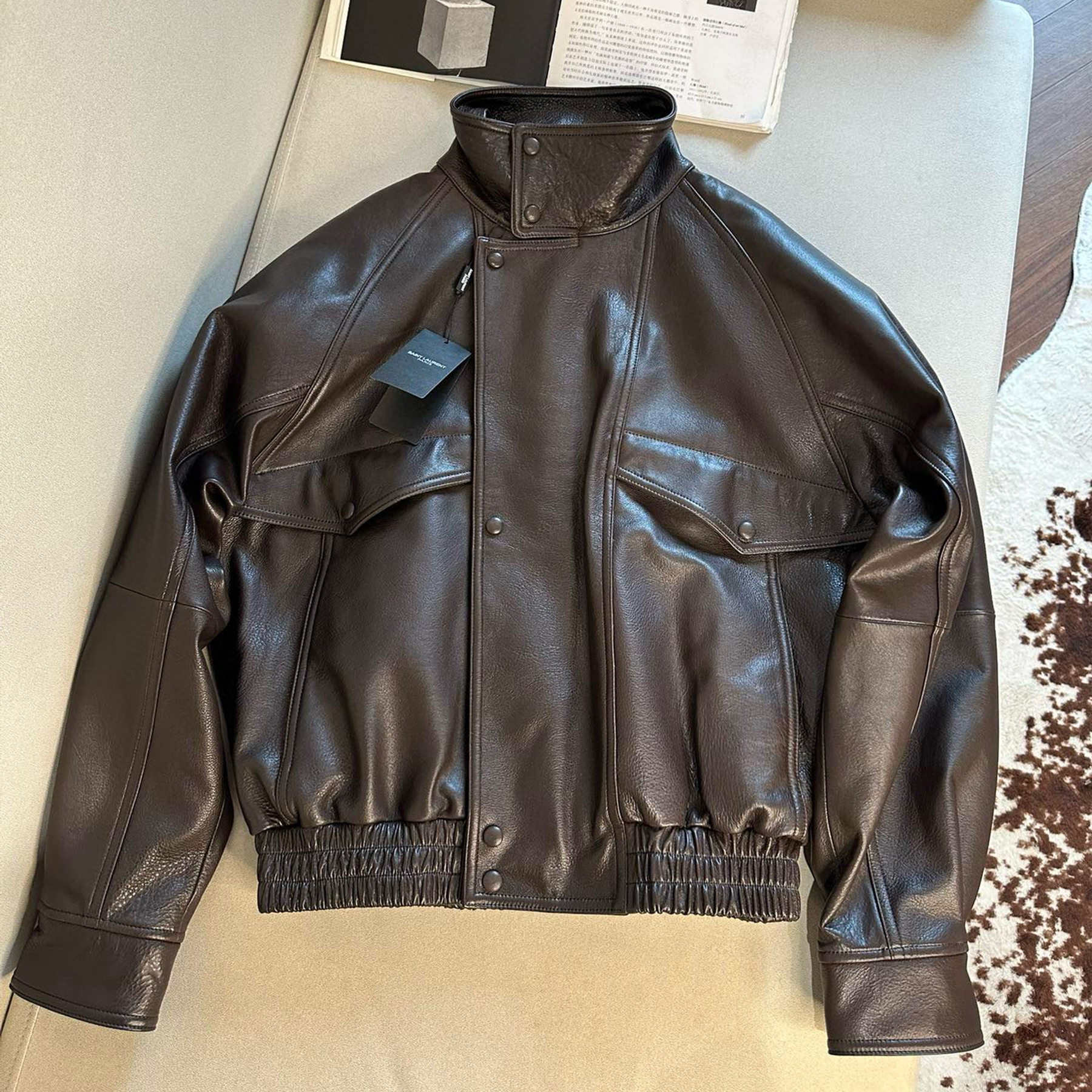 NIGO Saint Laurent Women's Spring Summer Fall Winter Black Adjustable Belt Lapel Zipper Long Sleeve Fitted Aviator Jacket Ngvp #nigo2229