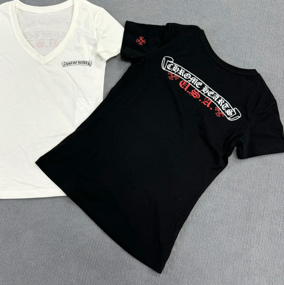 NIGO Chrome Hearts Women's Summer Fashion Casual Solid Color V-neck Cotton Logo Print Short Sleeve T-Shirt Top #nigo78261