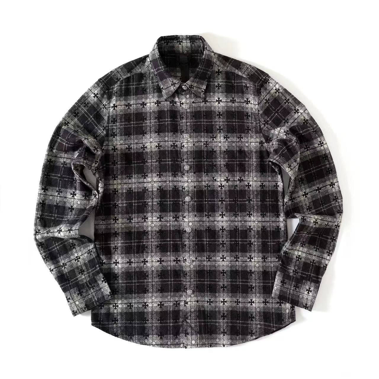 NIGO Chrome Hearts Men's And Women's Spring/Summer Fashion Casual Collared Single Breasted Logo Checkered Jacquard Woven Shirt #nigo78259