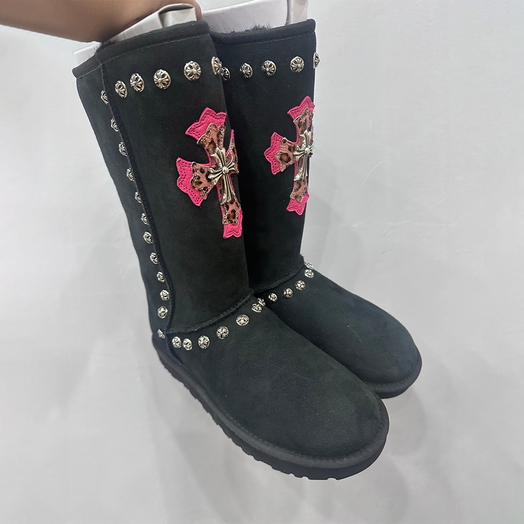 NIGO Chrome Hearts x UGG Men's And Women's Retro Color Block Heavy Duty Studded Snow Boots Winter High Top Boots Casual Shoes #nigo81468