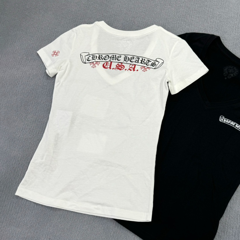 NIGO Chrome Hearts Women's Summer Fashion Casual Solid Color V-neck Cotton Logo Print Short Sleeve T-Shirt Top #nigo78261