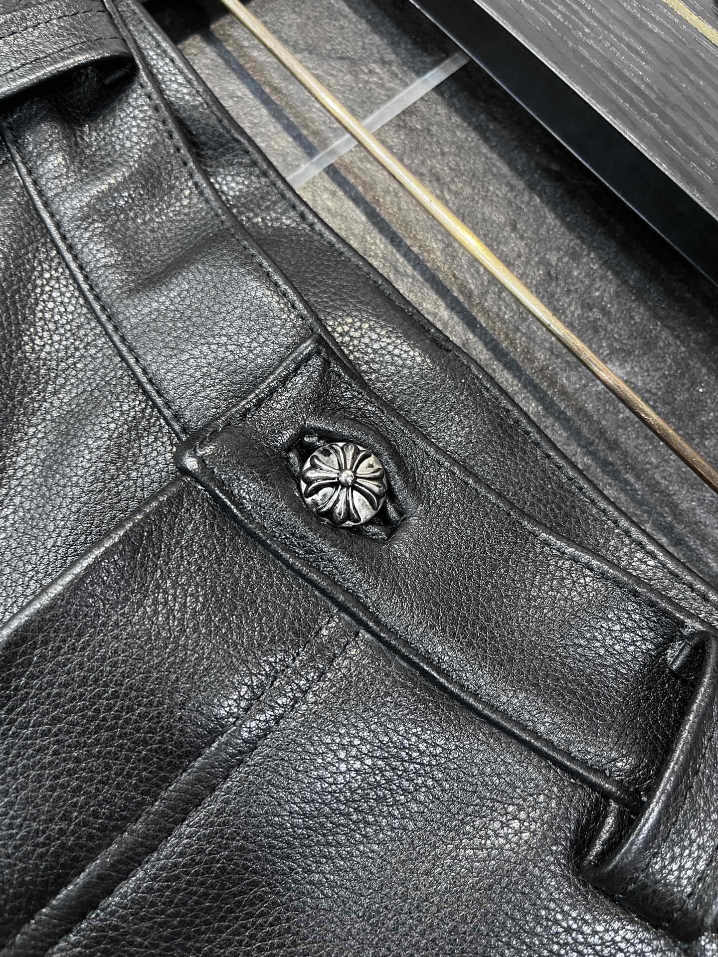 NIGO Chrome Hearts Men's And Women's Autumn/Winter Fashion Casual Pants With Dust Bag Plain Color Calfskin Leather Pants #nigo78266