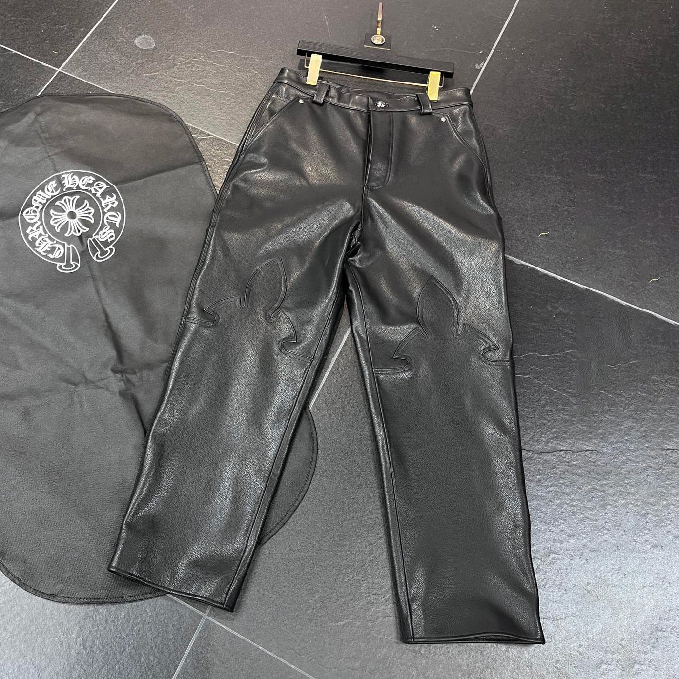 NIGO Chrome Hearts Men's And Women's Autumn/Winter Fashion Casual Pants With Dust Bag Plain Color Calfskin Leather Pants #nigo78266