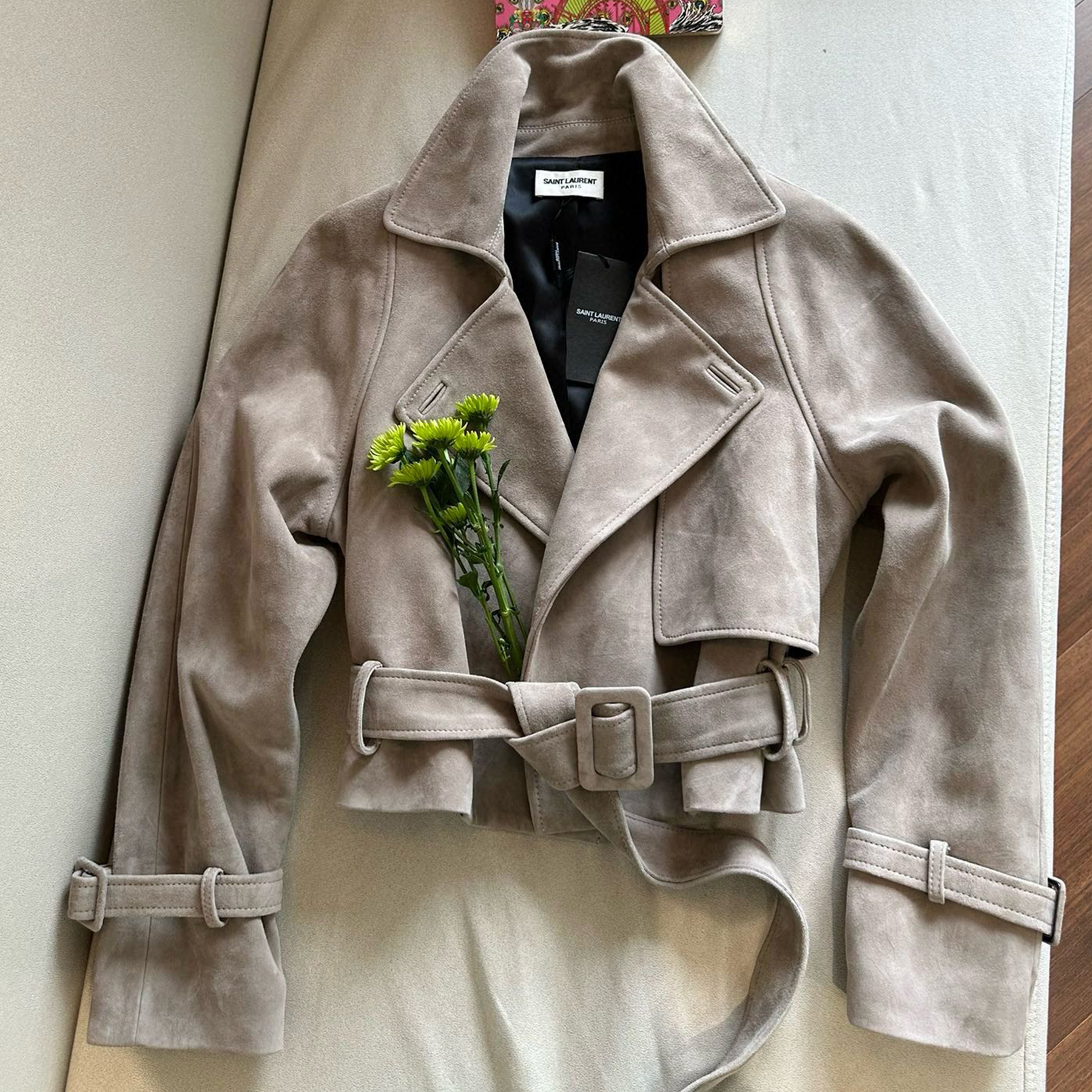 NIGO Saint Laurent Women's Fall And Winter Luxury Cashmere Face Leather High Street Design Belt Lapel Long Sleeve Elegant Fashion Leather Jacket Ngvp #nigo2231