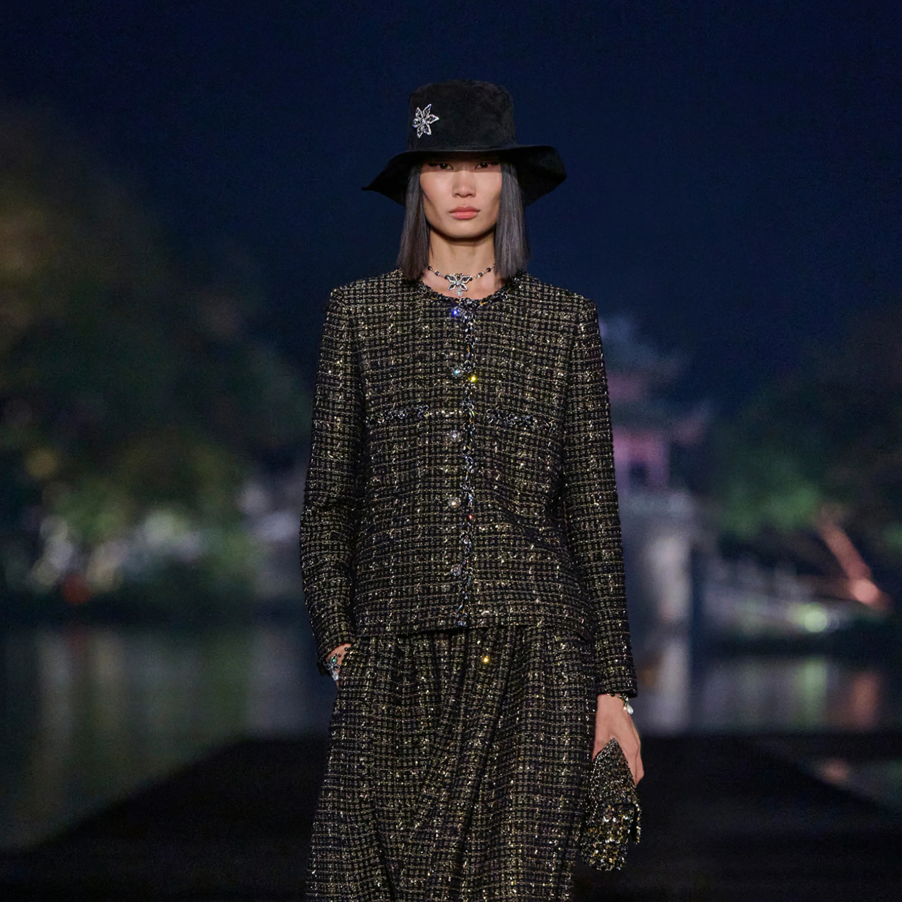 NIGO Chanel Women's Spring/Autumn Retro Black And Gold Rhinestone Flower Embroidery Shiny Twill Wool Blend Belted Long Sleeve Jacket Ngvp #nigo2154