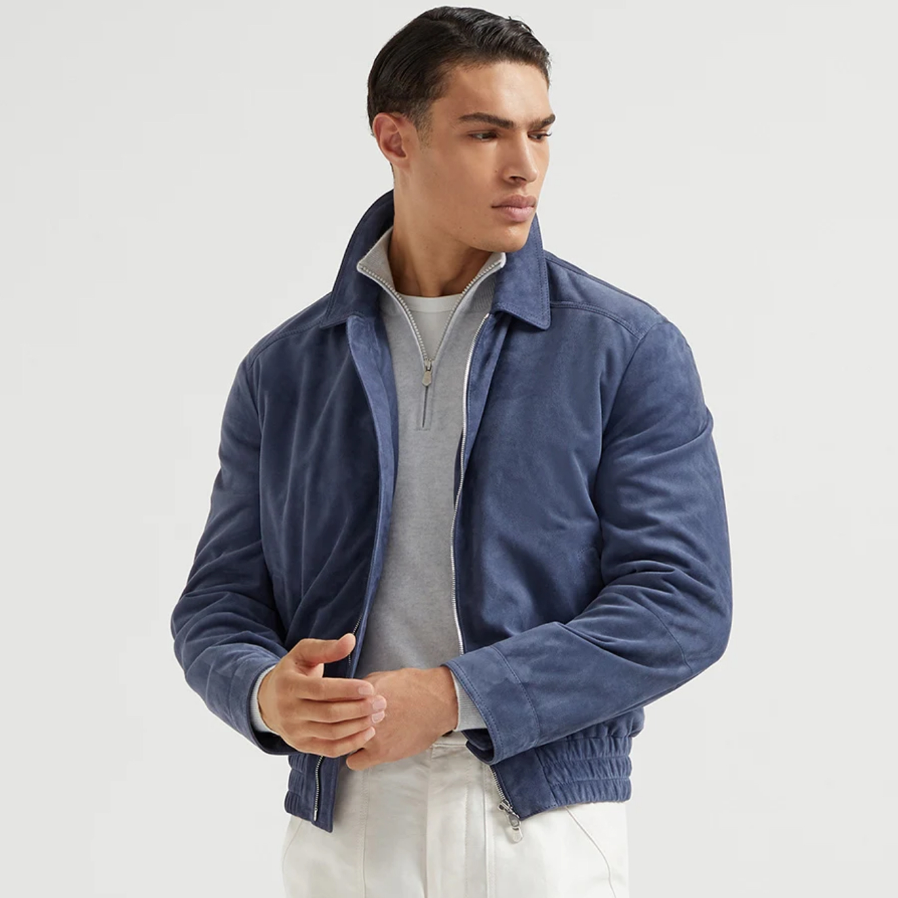 NIGO Brunello Cucinelli Men's Spring/Autumn Fashion Classic Solid Color Lapel Zipper Long Sleeve Suede Pilot Jacket #nigo78284