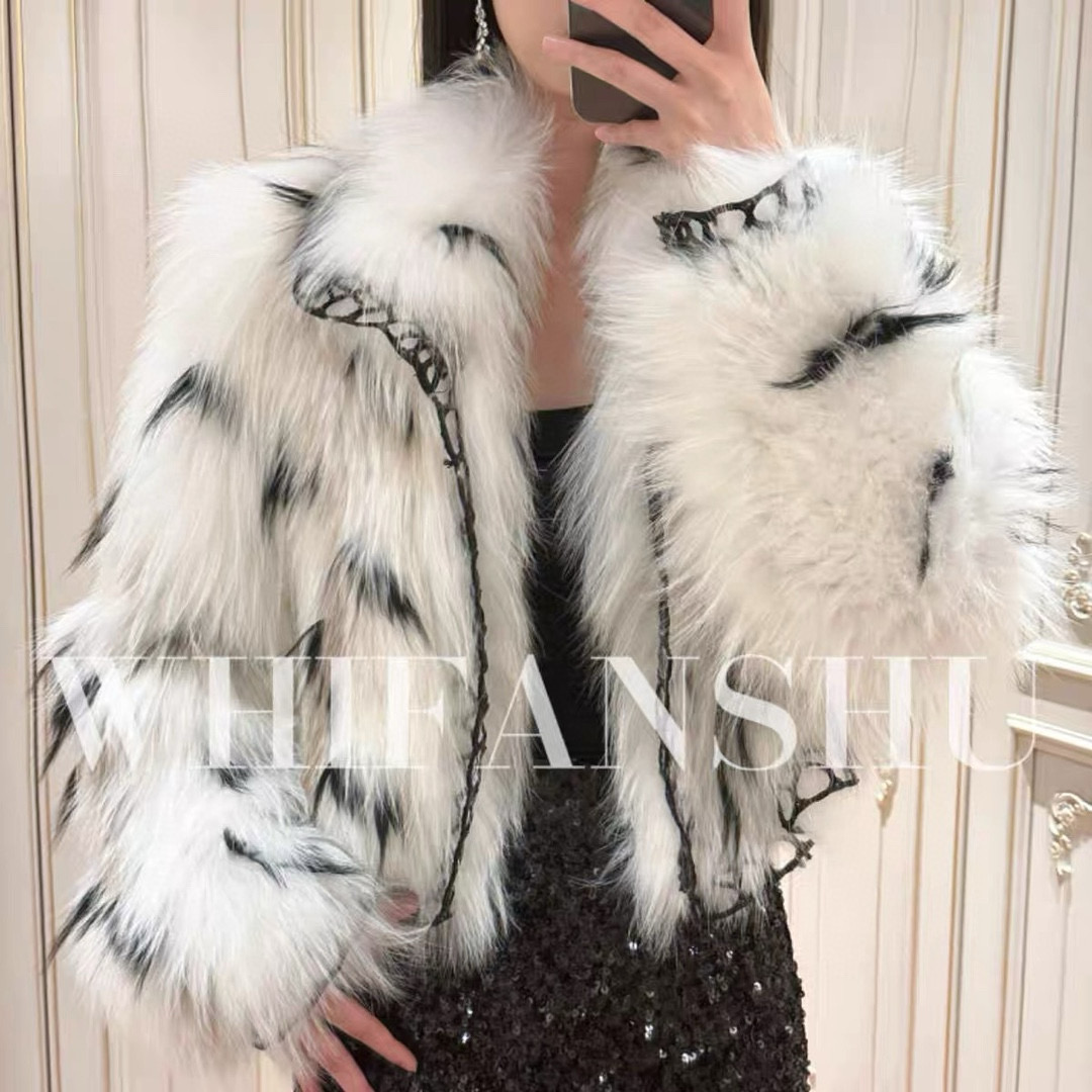 NIGO Fendi Women's Autumn/Winter Fox Fur Color Block Pattern Lapel Short Sleeve Jacket Coat Ngvp #nigo2261