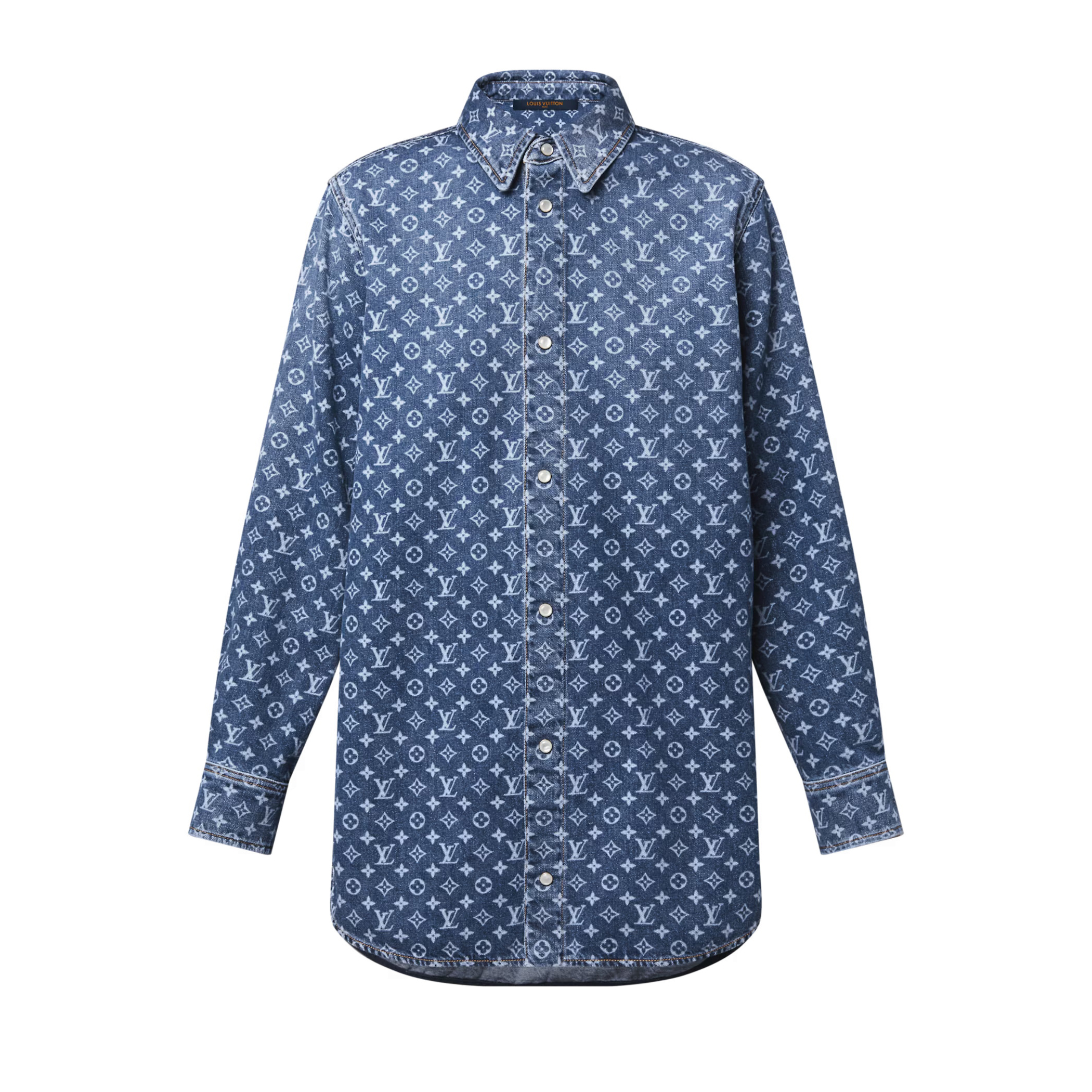 NIGO Louis Vuitton Men's And Women's Spring/Summer Fashion Casual Denim Washed Vintage Loose Print Shirt #nigo78311