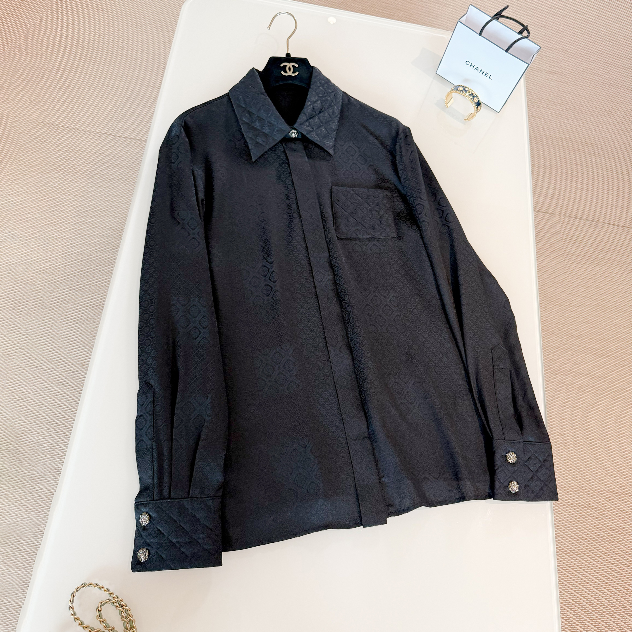 NIGO Chanel Women's Double C Check Jacquard Plain Silk Lapel Single-Breasted Shirt Spring And Summer Casual Pants Ngvp #nigo2272