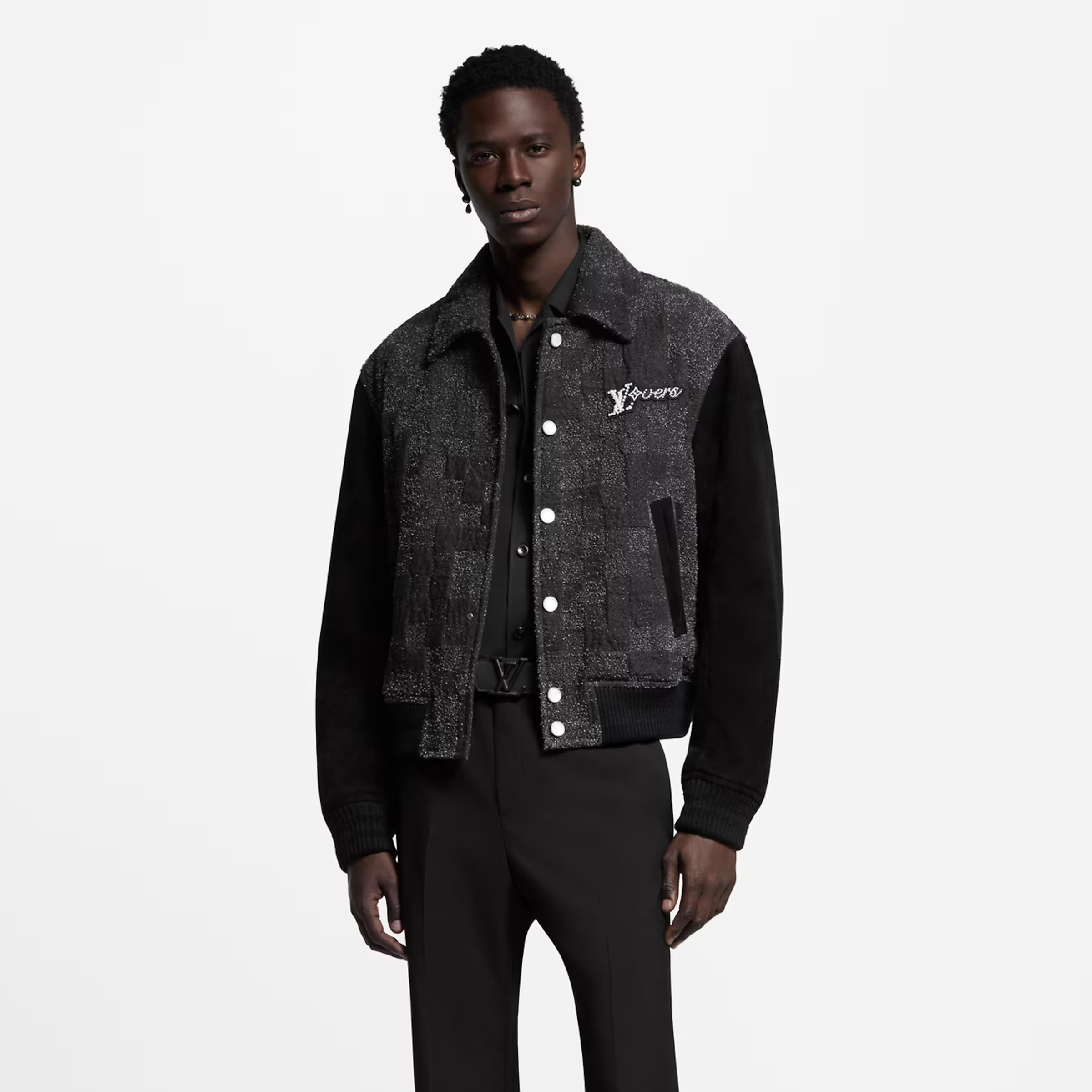 NIGO Louis Vuitton Men's Spring/Autumn Mixed Leather Jacket Checkered Solid Color Baseball Collar Long Sleeve Waistcoat Jacket #nigo81478