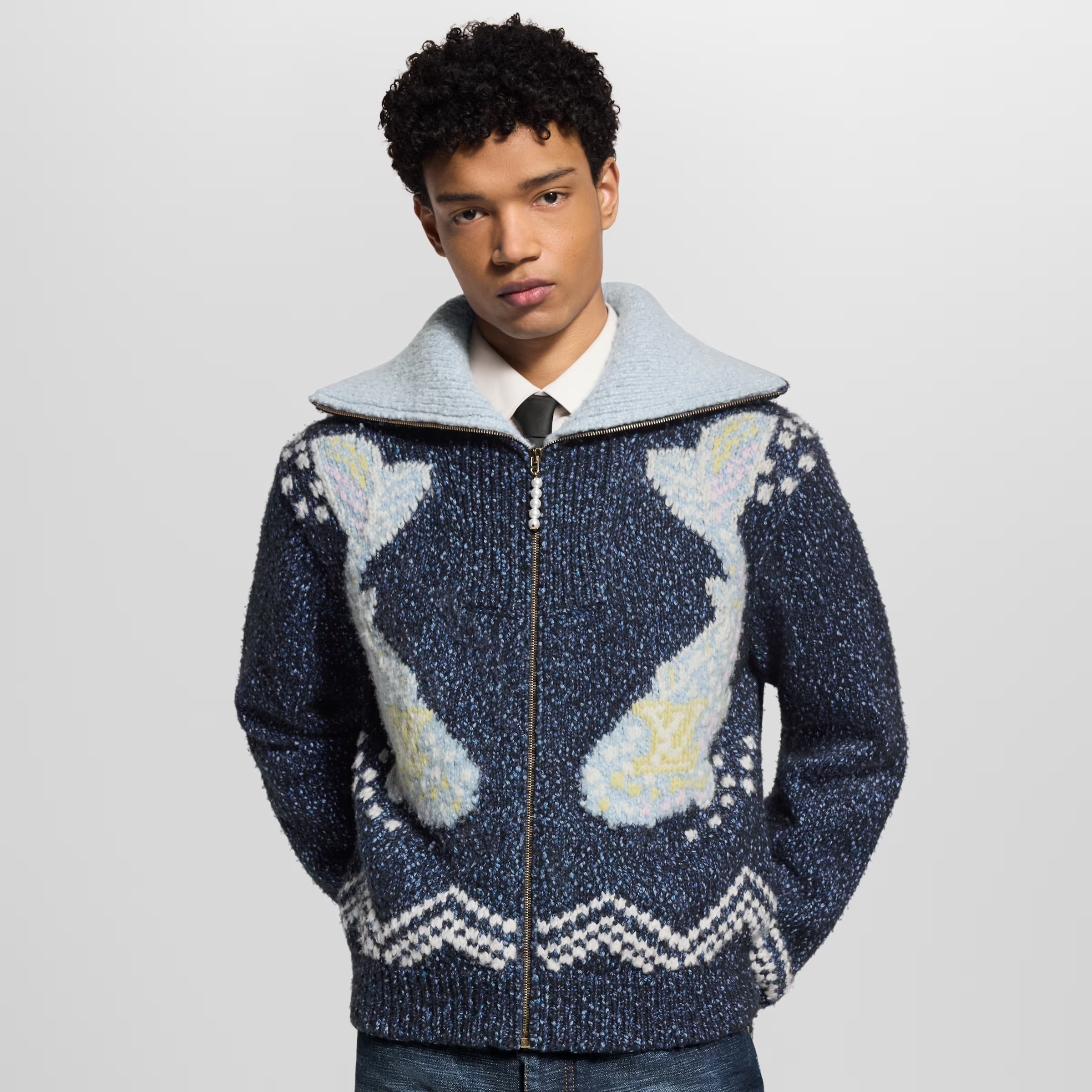 NIGO Louis Vuitton Men's Autumn/Winter Letter Print Color Block Collar Long Sleeve Knitted Sweater Zipper Knitted Waistcoat Jacket #nigo81474