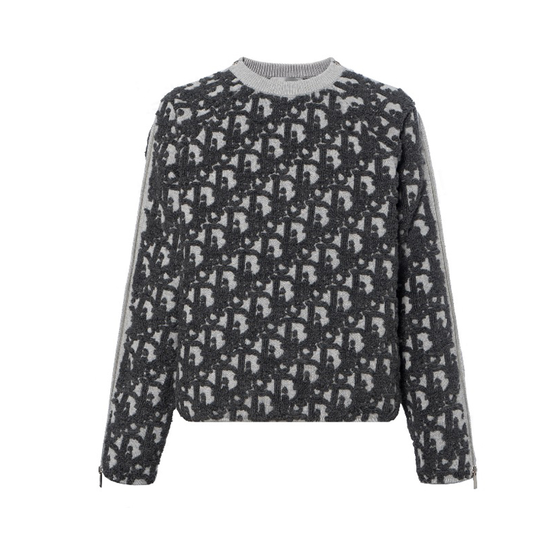 NIGO Dior Men's Autumn/Winter Oblique Print Round Neck Long Sleeve Sweater Solid Color Cotton Blend Jacquard Knit Sweater #nigo81476