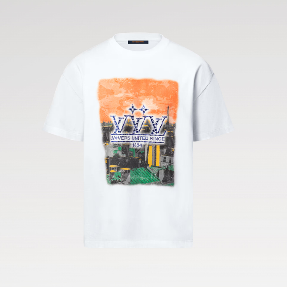 NIGO Louis Vuitton Men's Summer High Street Rhinestone Printed Solid Color Round Neck Cotton Straight Short Sleeve T-Shirt #nigo81481