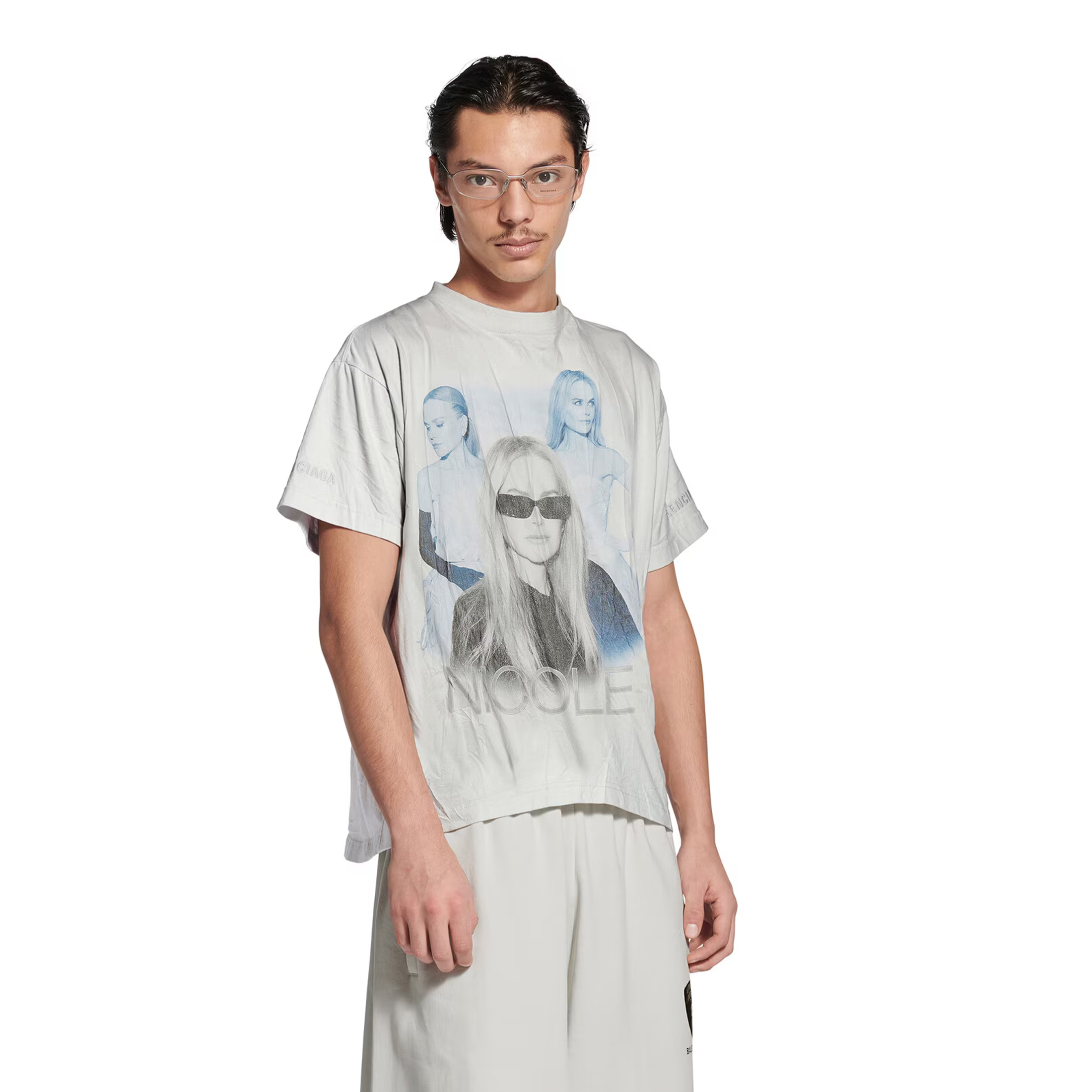 NIGO Balenciaga Nicole Kidman Ambassador Signature Portrait Men's Women's Summer Solid Color Pleated Washed Casual Loose Short Sleeve NICOLE BOXY T-Shirt Ngvp #nigo1482