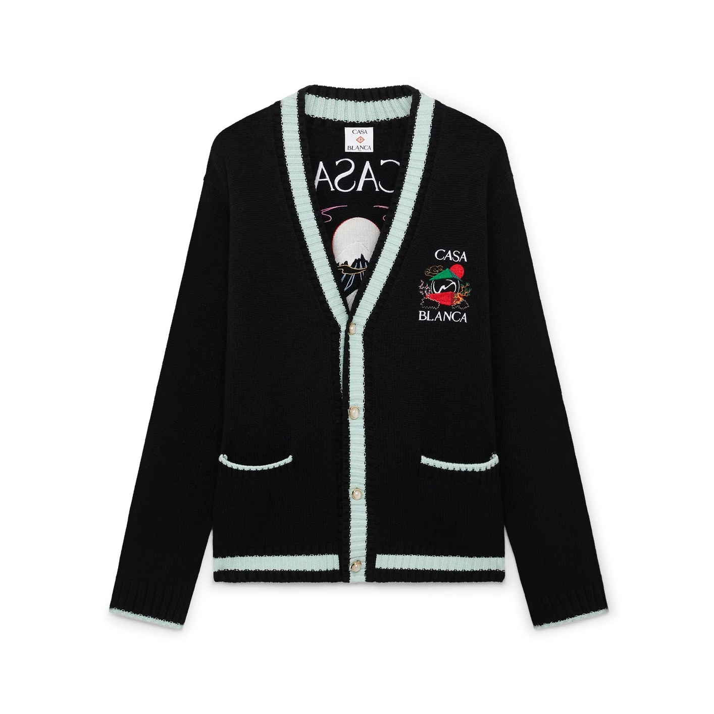 Nigo Casablanca Casa Mountain Temple Cardigan Men's And Women's Spring/autumn Fashion Casual Embroidered Badge V Neck Single Breasted Knitted Cardigan #nigo78324