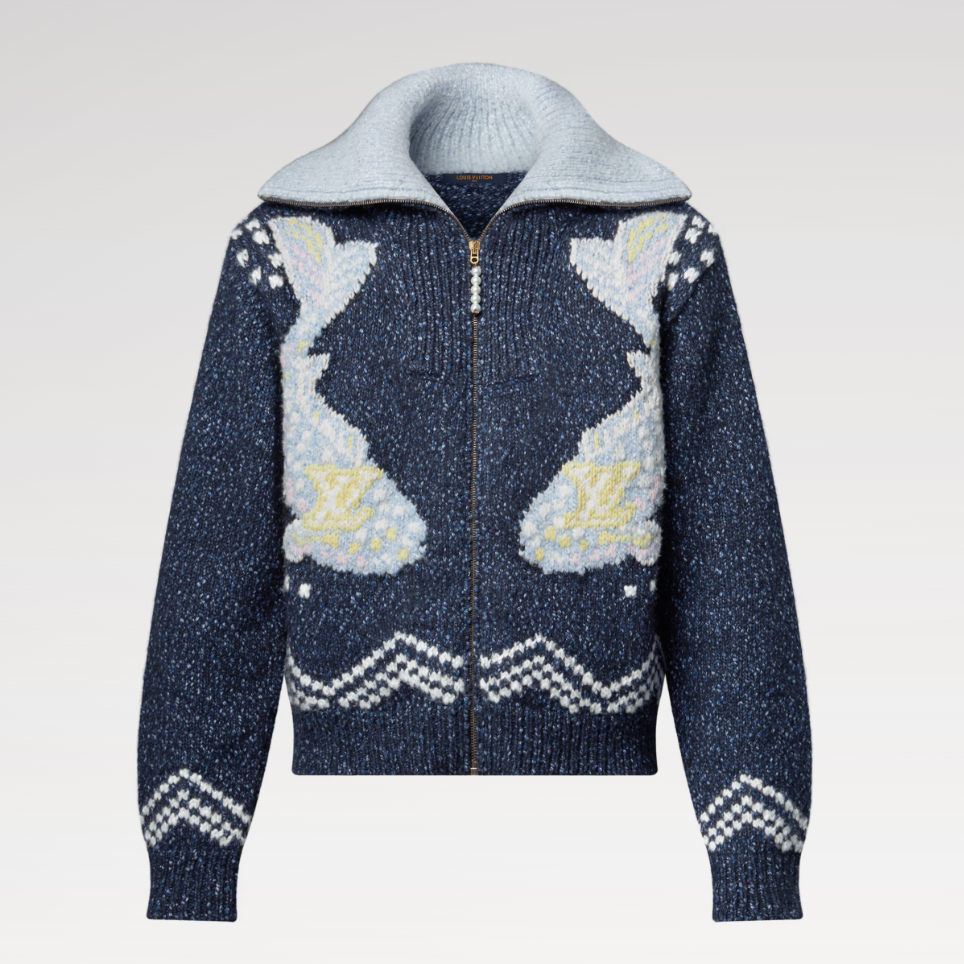 NIGO Louis Vuitton Men's Autumn/Winter Letter Print Color Block Collar Long Sleeve Knitted Sweater Zipper Knitted Waistcoat Jacket #nigo81474