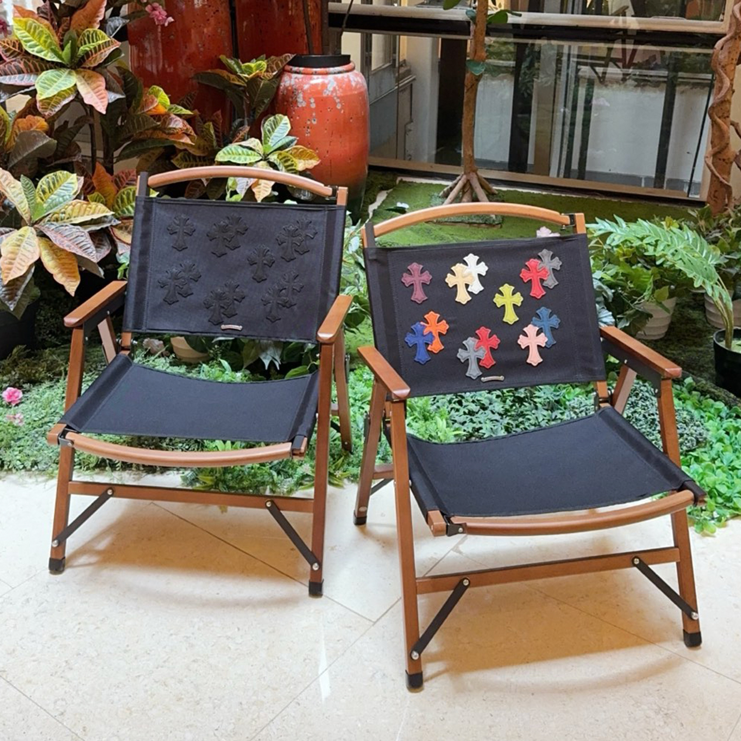NIGO Chrome Hearts Cross Stitch High Street Trend Outdoor Chair Colorful Mit Chair Portable Picnic Camping Home Decor Accessories #nigo81479