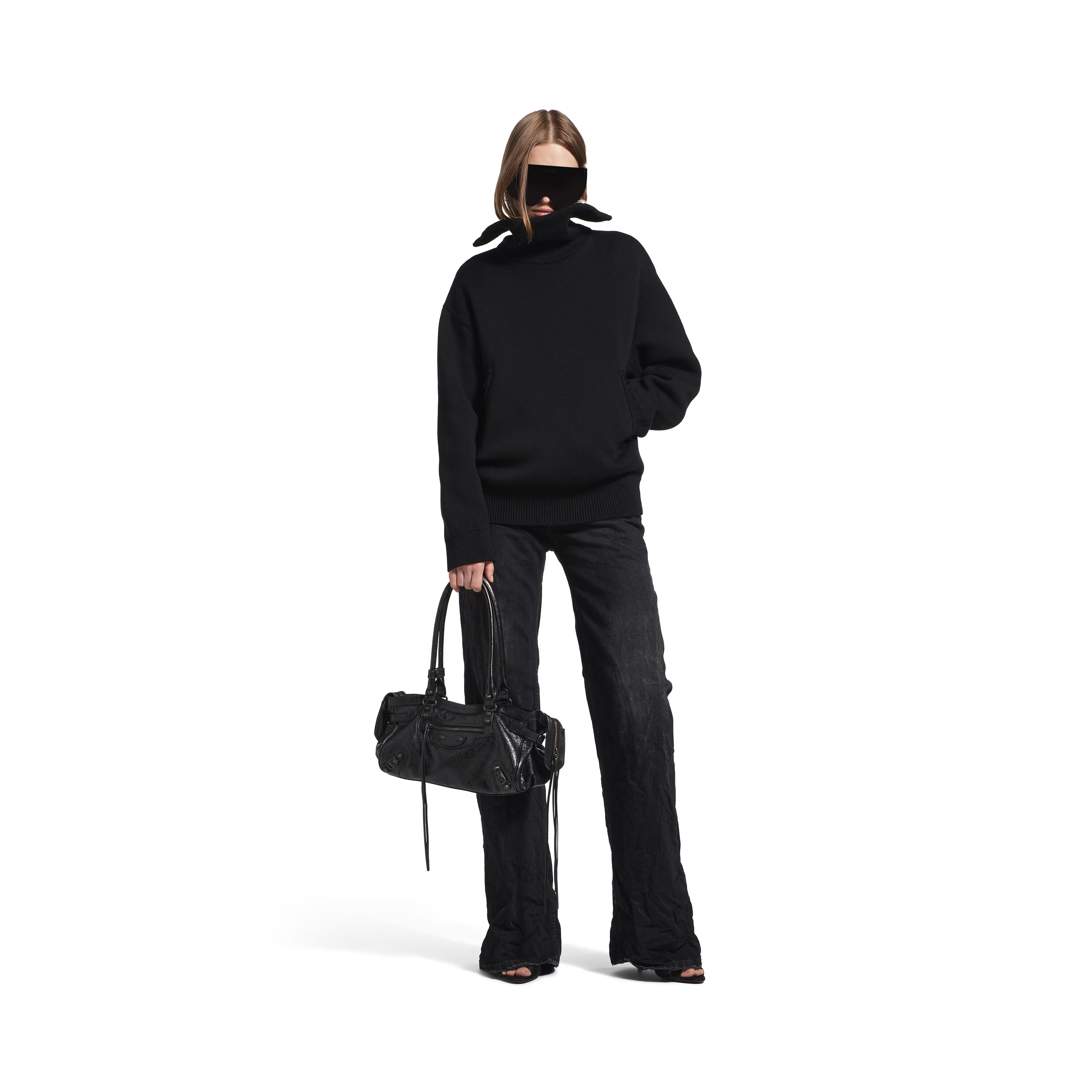 NIGO Balenciaga Women's Le City Bag East-West Motorcycle Bag Solid Color Leather Shoulder Bag Handbag Bags 8457042ABEK1000 #nigo81473