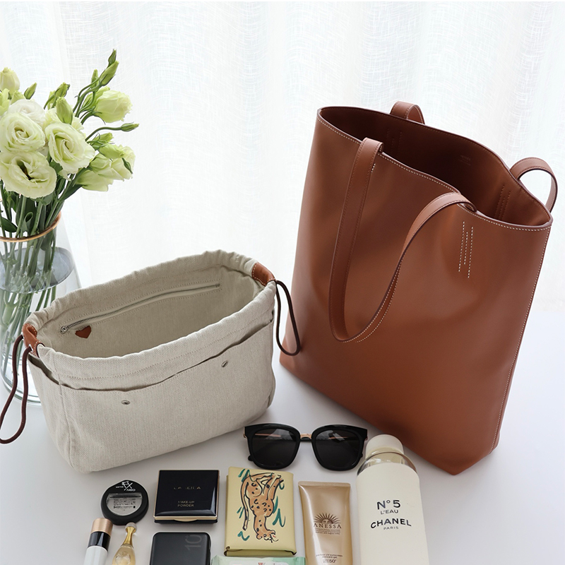 NIGO Hermes Women's Double Sensneo Calfskin Shoulder Bag Fashionable Color-Blocked Open Bag Double-Sided Tote Bag With Makeup Bag Bags Ngvp H086707CAAL #nigo2277