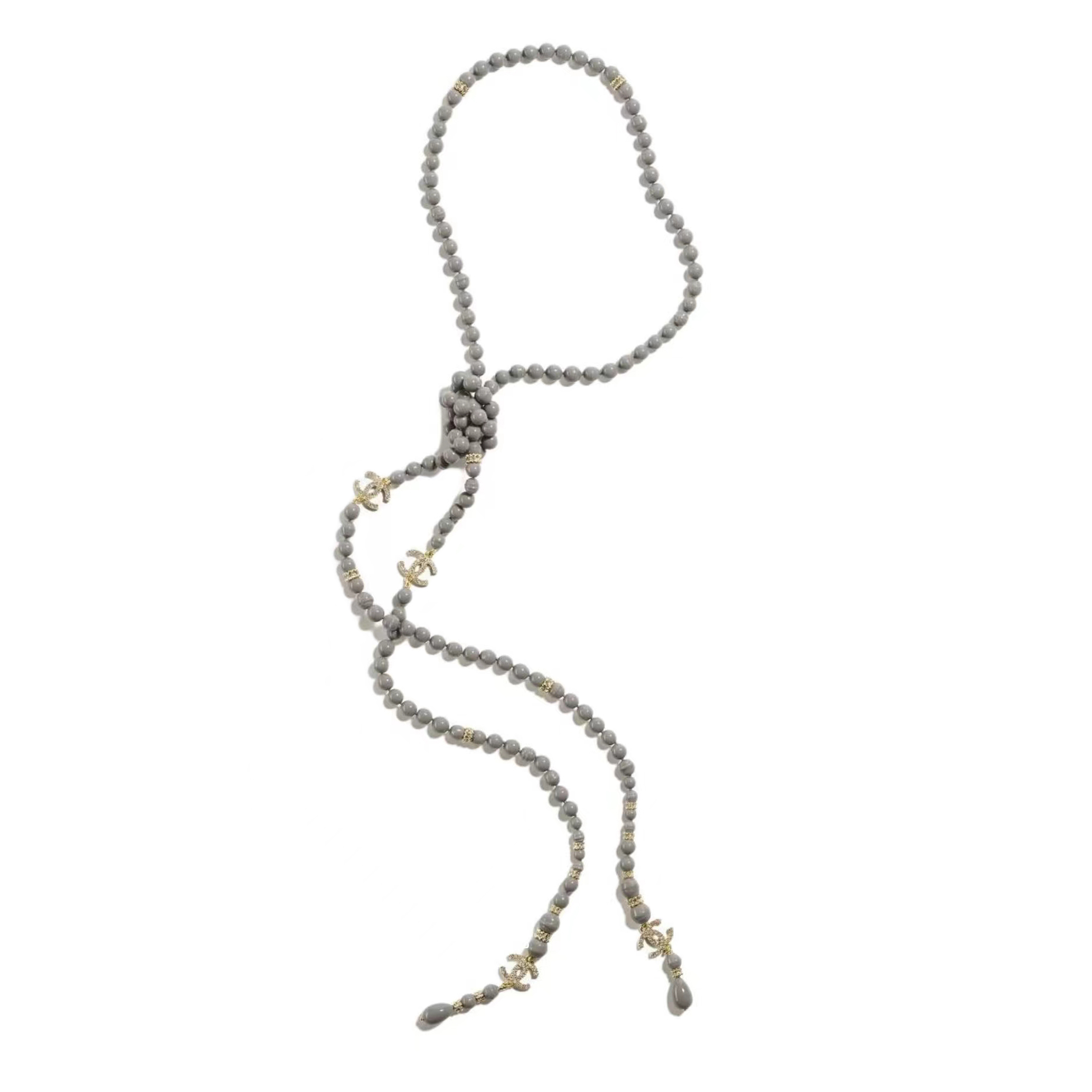 NIGO Chanel Women's And Men's Classic Fashion Patchwork Double C Metal Design Extra Long Pearl Knotted Chain Sweater Chain Necklace  Accessories  Jewelry #nigo78339