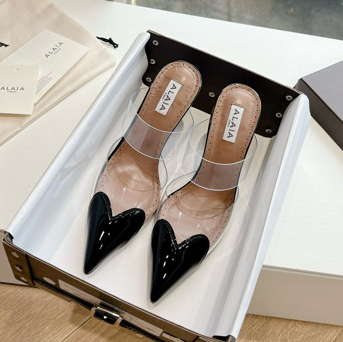 NIGO Alaia Women's Summer Fashion Elegant Pointed Toe Heart Shaped Mule Stiletto Leather Sole High Heels #nigo78328