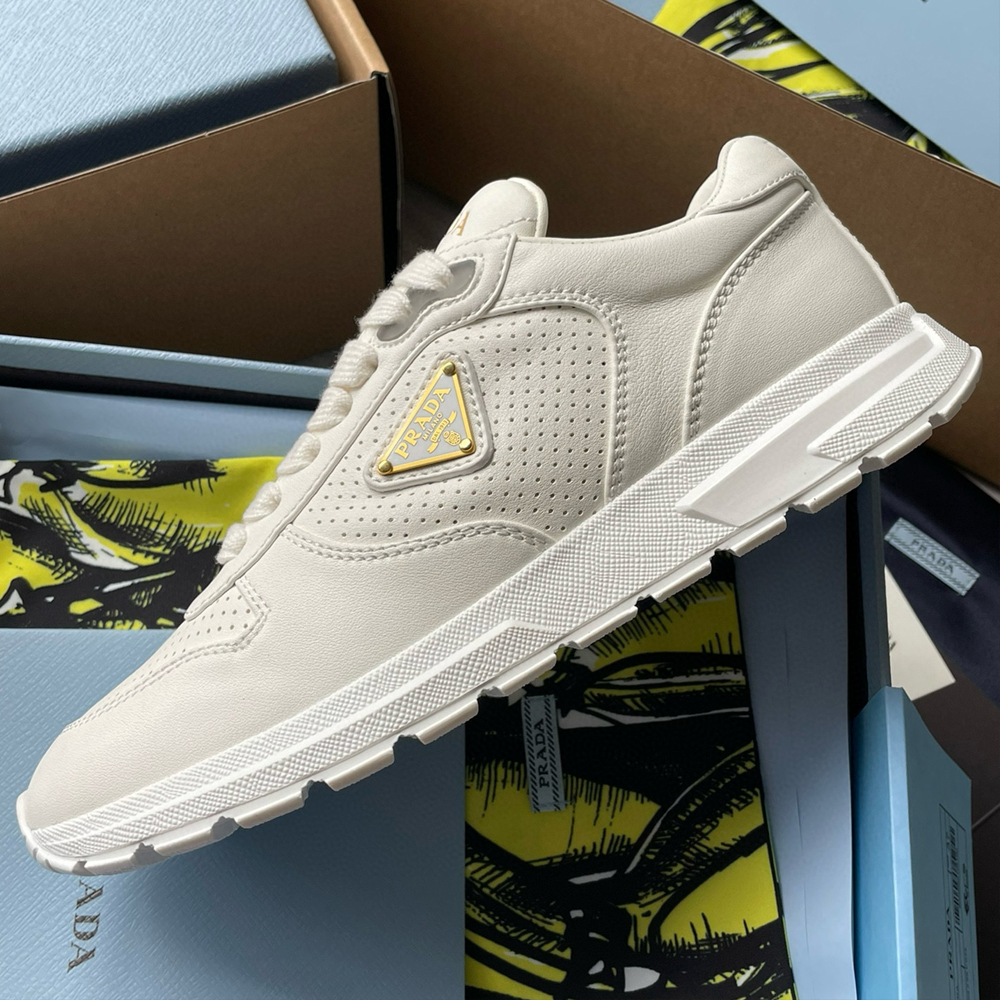 NIGO Prada Men's And Women's Spring/Summer Fashion Casual Round Toe Lace Up Enamel Triangle Metal Logo Leather Low Top Casual Sneakers  Shoes #nigo78337