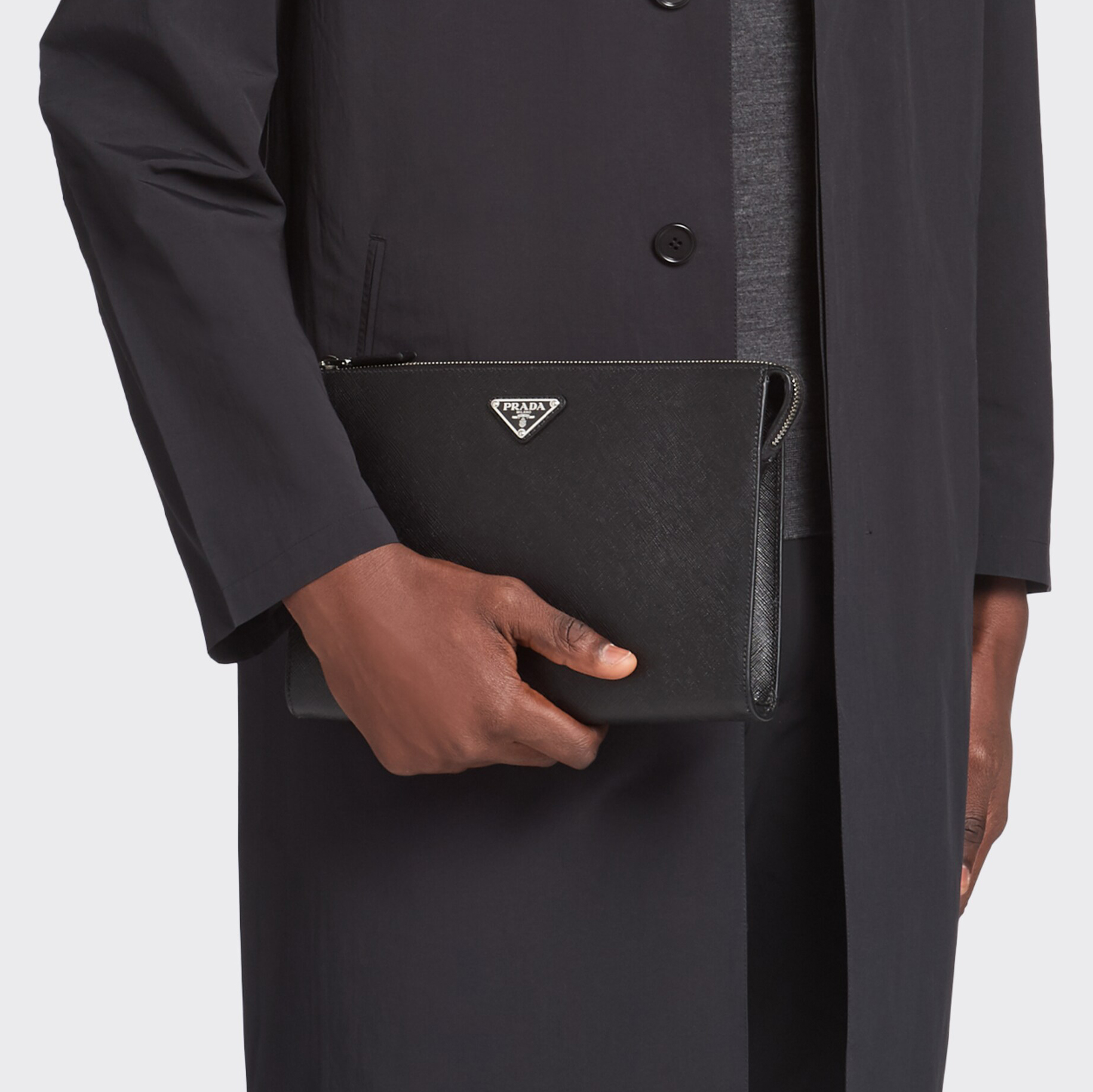 NIGO Prada Men's Fashion Classic Solid Color Enamel Metal Triangle Logo Zipper Closure Saffiano Leather Clutch Bag Bags 2VF030_9Z2_F0002_V_DON #nigo78329