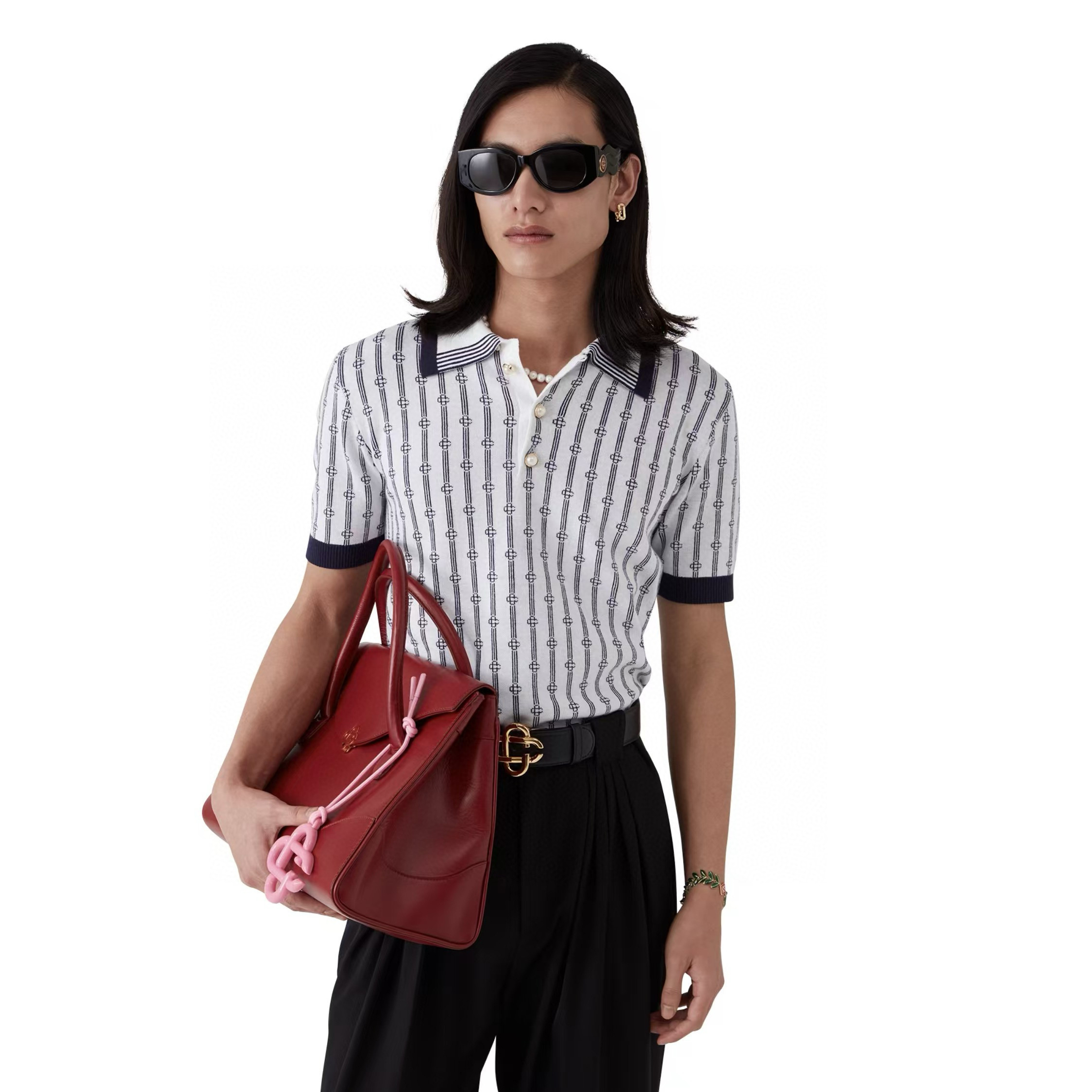 NIGO Casablanca Men's And Women's Summer Fashion Casual Collared Letter Combination Striped Knitted Polo Shirt Short Sleeved T-Shirt #nigo78332