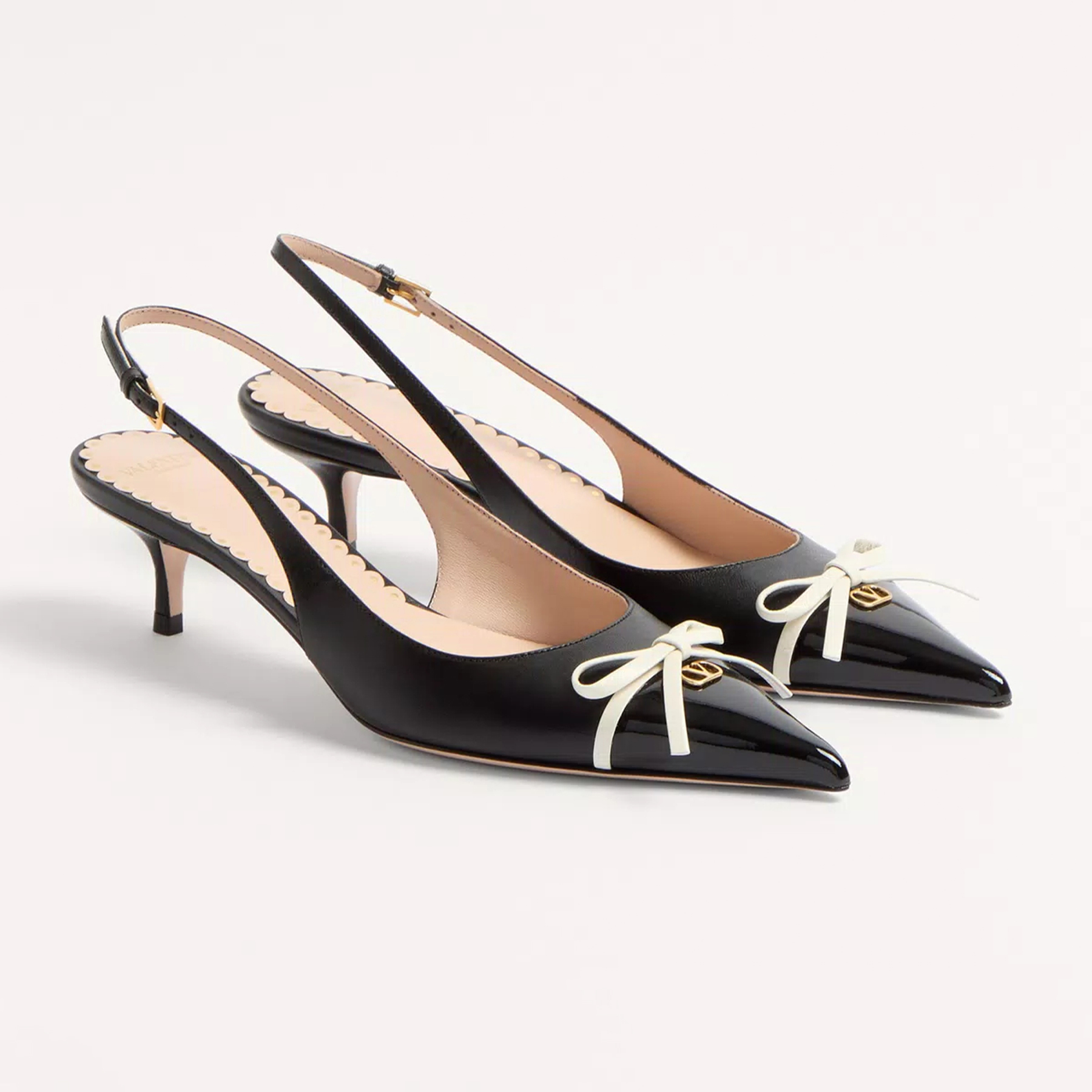 NIGO Valentino Bepointy Slingback Pump In Patent Leather And Kidskin Bow V-mark Shoes Fashionable Elegant Exquisite Luxurious Small High Heels 4cm 8cm Ngvp #nigo2246