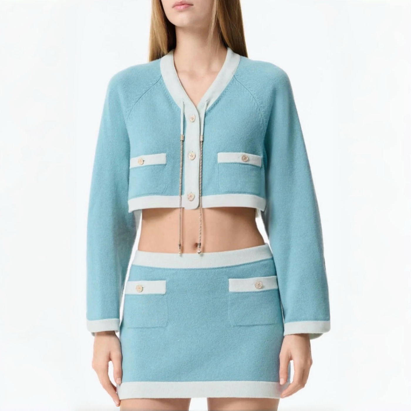 NIGO Chanel Women's Spring/Autumn Color-Block Single-Breasted Short-Sleeved Long-Sleeved Cashmere Knitted Cardigan Casual Logo Button Multi-Pocket Half-Skirt Ngvp #nigo2282