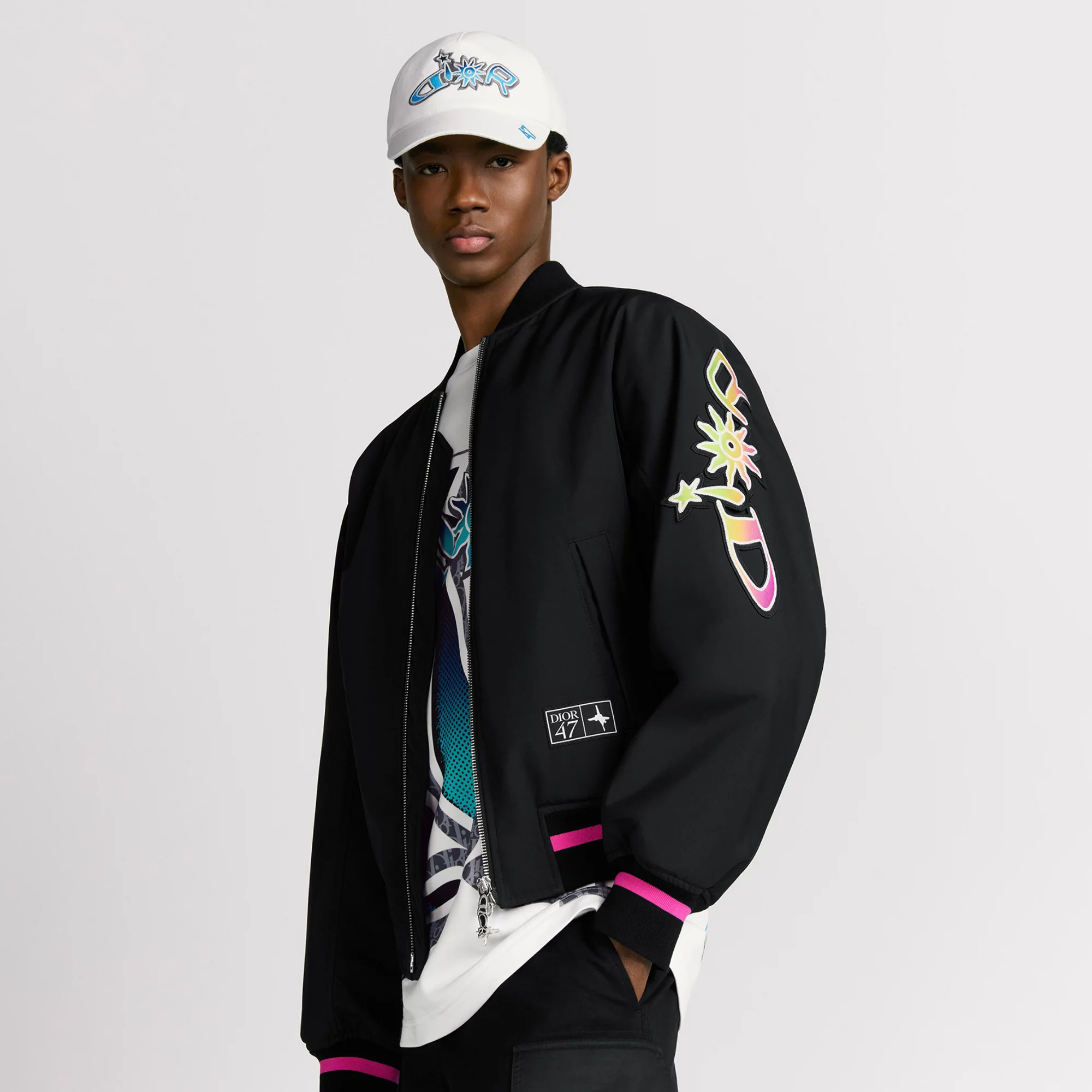 NIGO Dior And Lewis Hamilton Men's Spring/Autumn Fashion Casual Ribbed Collar Two Way Zipper Side Pocket Long Sleeve Pilot Baseball Jacket Short Jacket #nigo78334