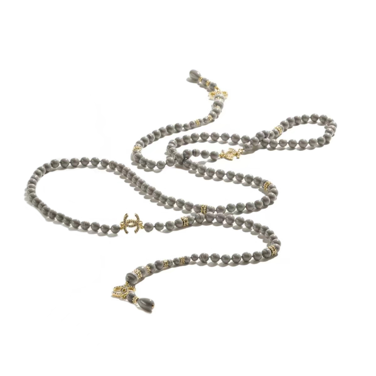 NIGO Chanel Women's And Men's Classic Fashion Patchwork Double C Metal Design Extra Long Pearl Knotted Chain Sweater Chain Necklace  Accessories  Jewelry #nigo78339