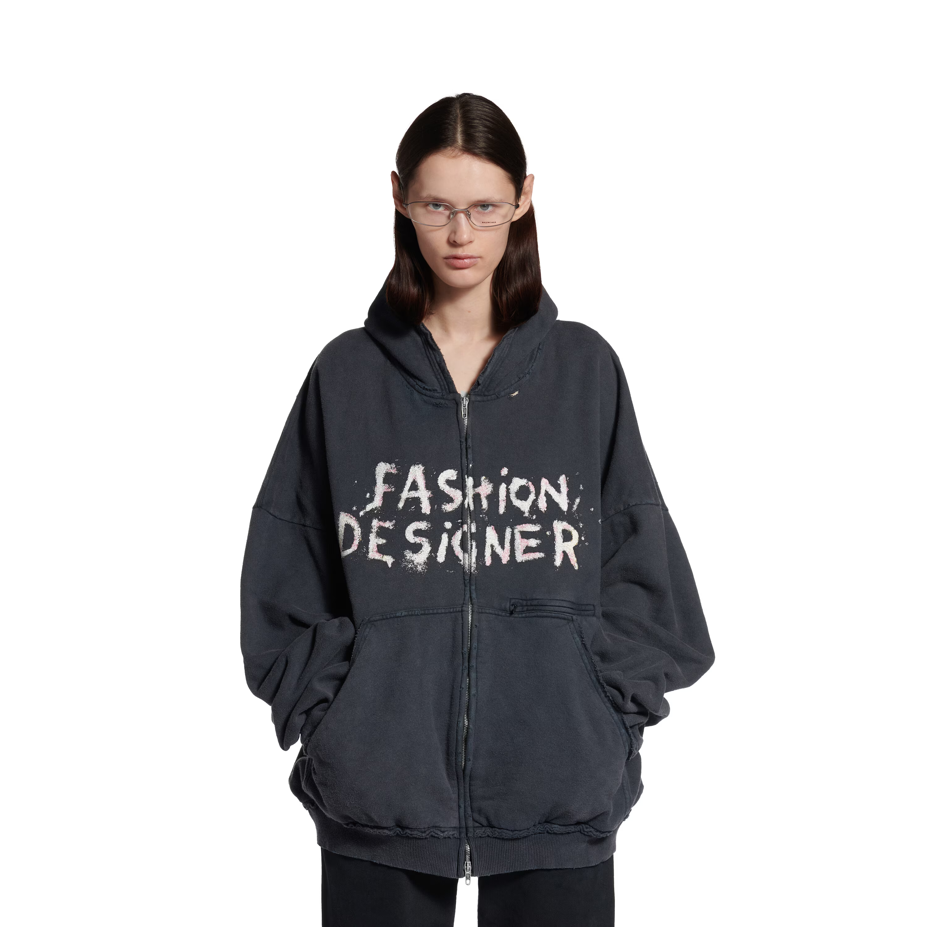 NIGO Balenciaga ﻿Men's And Women's Retro High Street Fashion Designer Pulled Zipper Large Fit Hoodie With Letter Print Faded Black Sweatshirt Ngvp #nigo2285