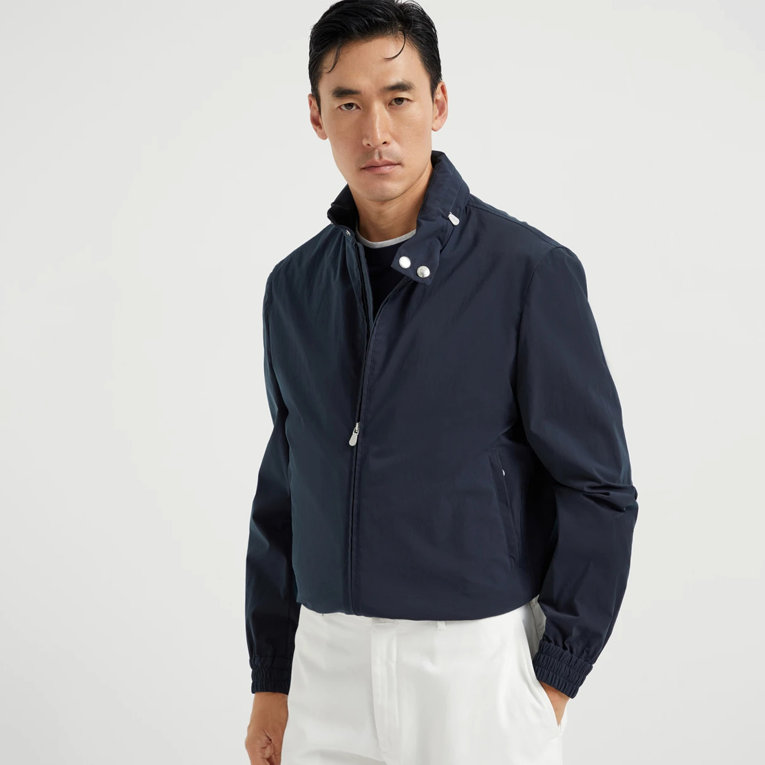 NIGO Brunello Cucinelli Men's Spring/Autumn Water-Resistant Bonded Cotton Unlined Outerwear Jacket Solid Color Zipper High Neck Tie With Packable Hood Ngvp #nigo2287