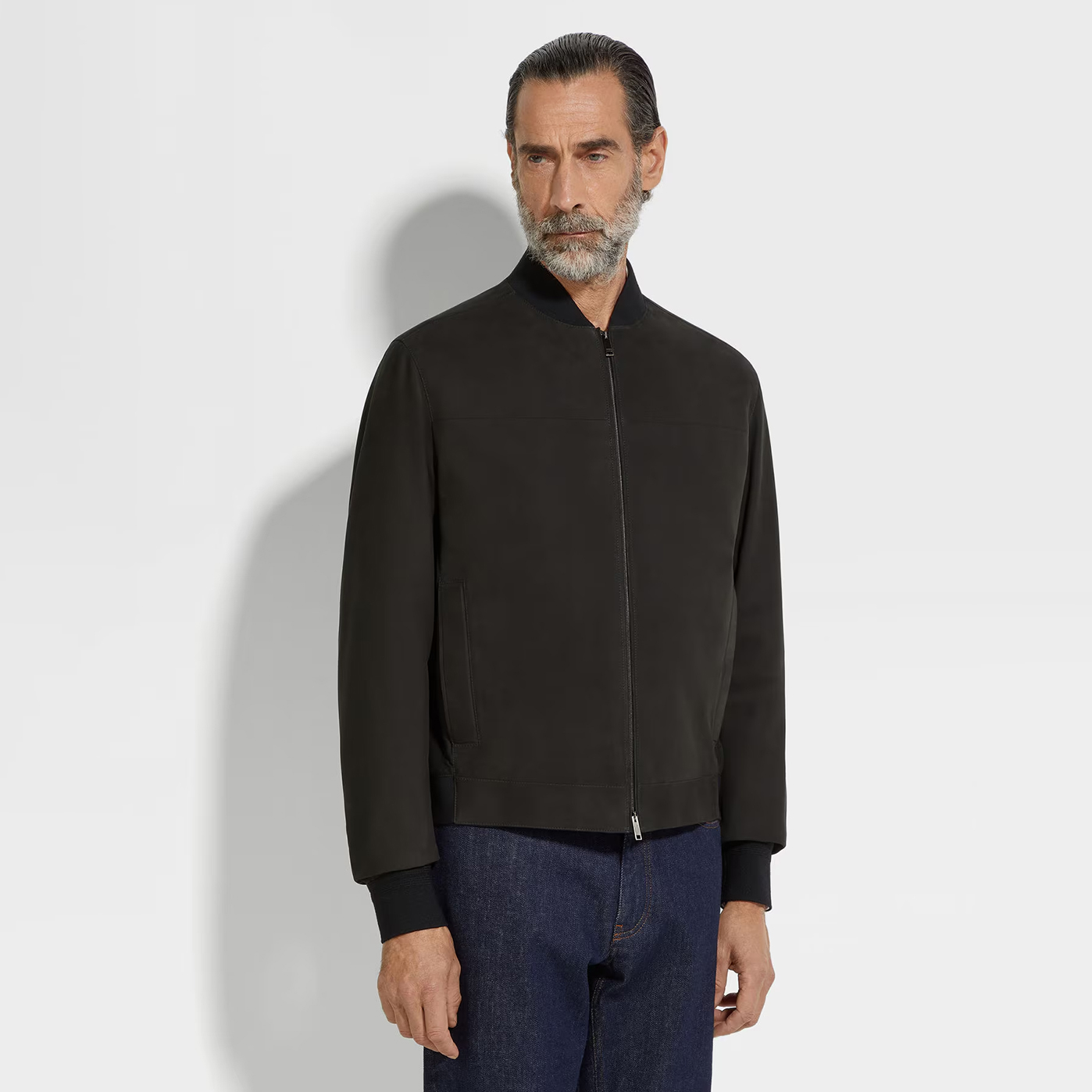 NIGO Ermenegildo Zegna Men's Secondskin Pilot Jacket Spring/Autumn Solid Color Baseball Collar Long Sleeve Zipper Leather Jacket Ngvp #nigo2289