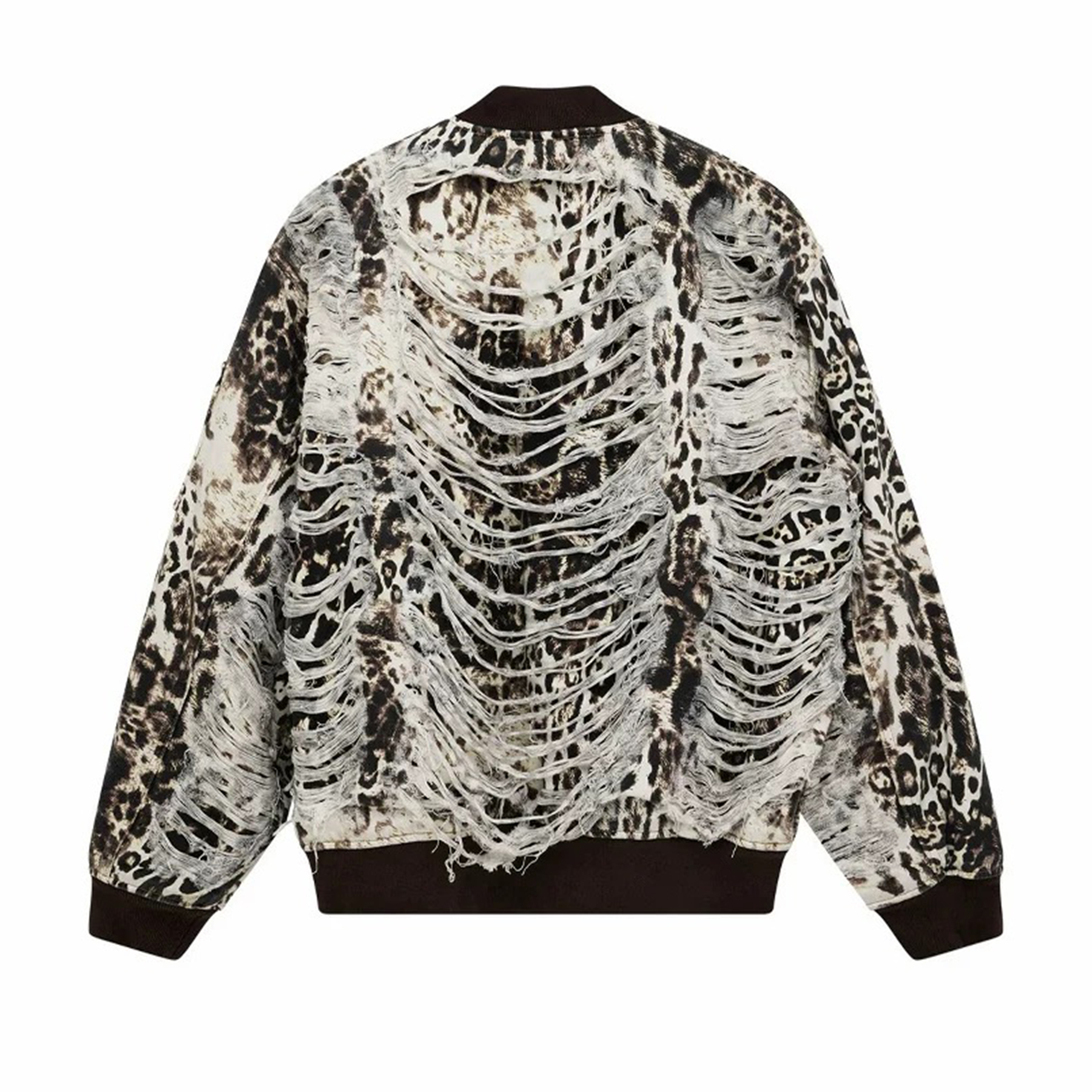 NIGO Mowalola X Ksubi Limited Edition Leopard Print Distressed Bomber Jacket Denim Cotton Jacket Fashionable High Street Cool Zipper Jacket Ngvp #nigo2252