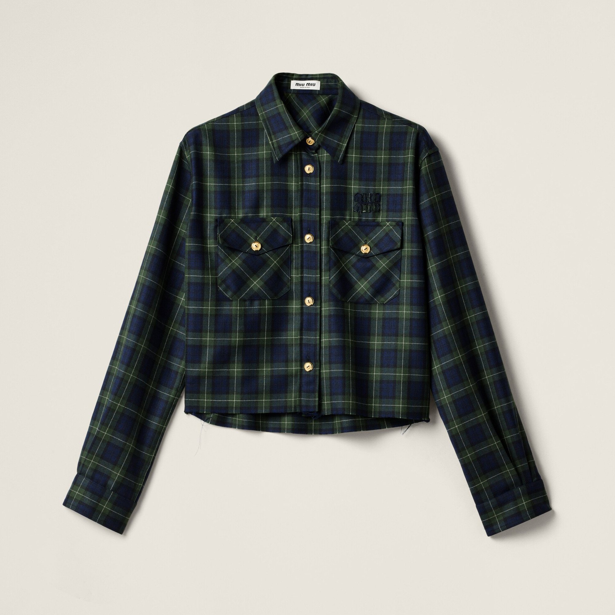 NIGO MiuMiu Women's Autumn/winter Fashion Casual Wool Fabric Plaid Collar Single Breasted Button Letter Patchwork Embroidered Checkered Short Shirt #nigo78356