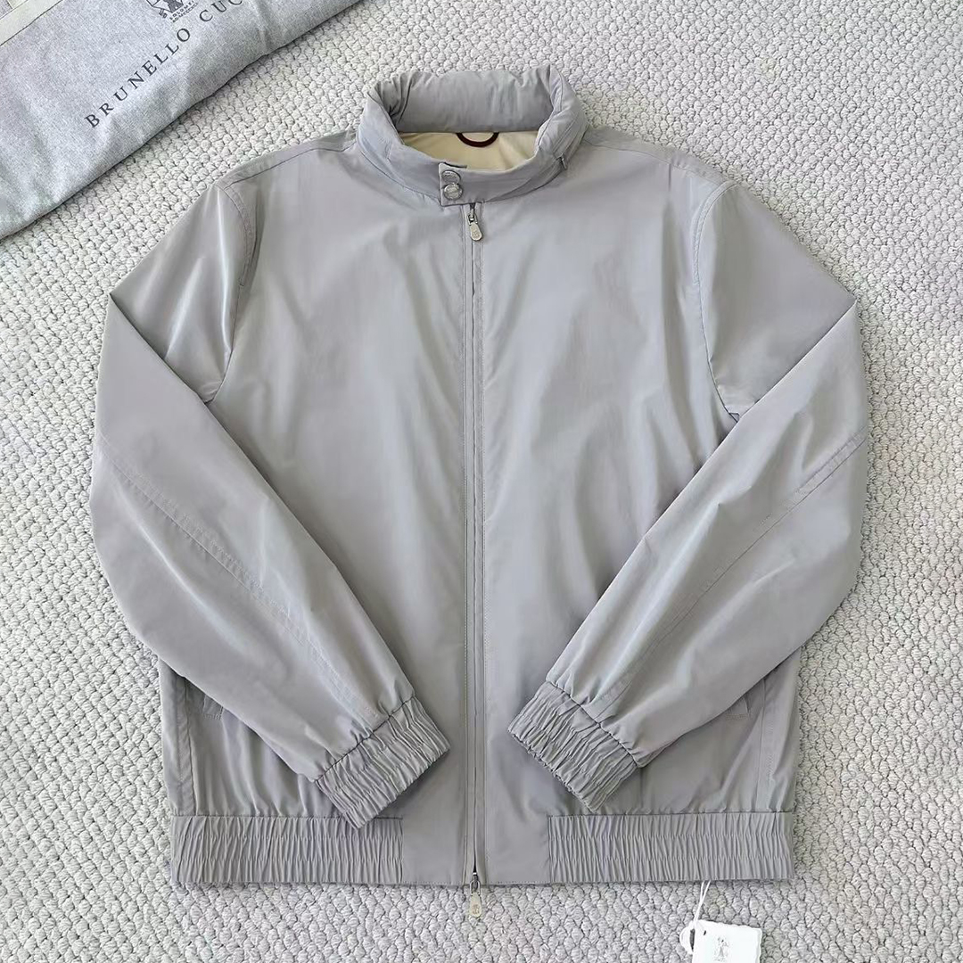 NIGO Brunello Cucinelli Men's Spring/Autumn Water-Resistant Bonded Cotton Unlined Outerwear Jacket Solid Color Zipper High Neck Tie With Packable Hood Ngvp #nigo2287