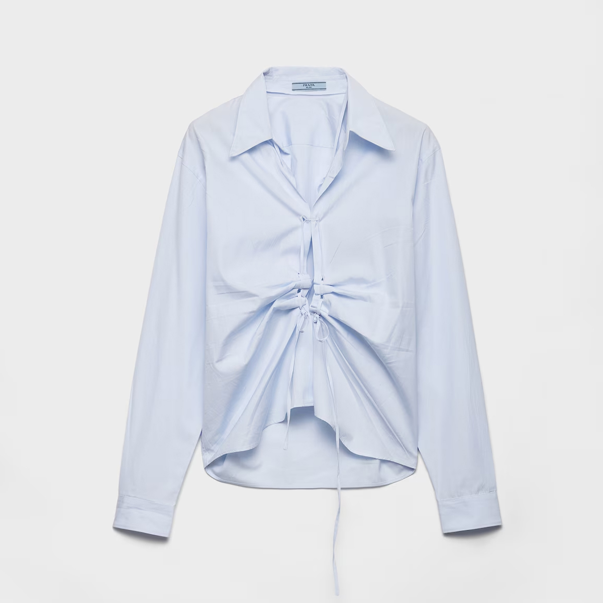 NIGO Prada Women's Spring/Autumn Cotton Pleated Tie-Front Collar Long-Sleeved Solid Color Fil-à-fil Shirt Ngvp #nigo2292