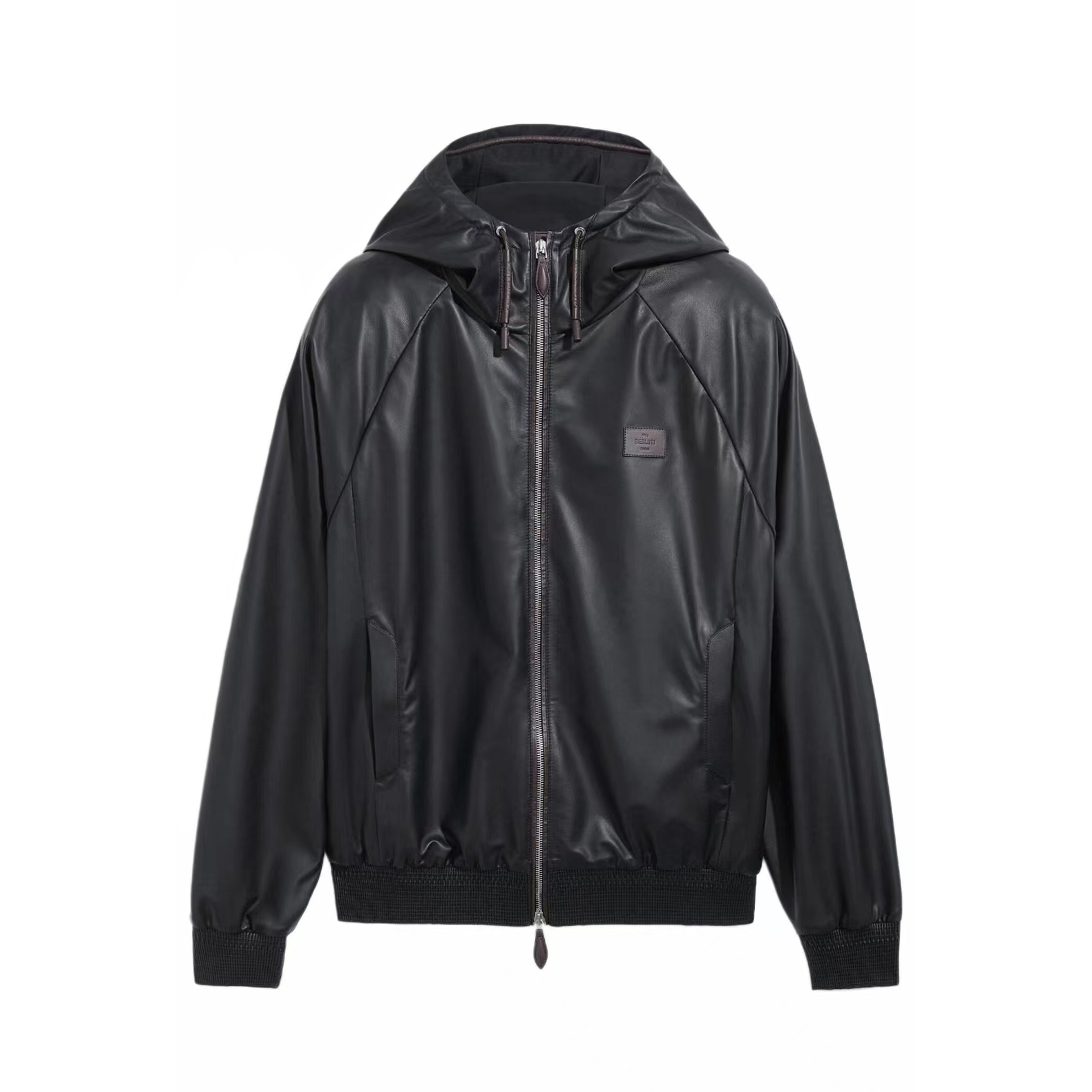 NIGO Berluti Men's Spring/autumn Fashion Casual Solid Color Zipper Leather Hooded Long Sleeve Jacket #nigo78367